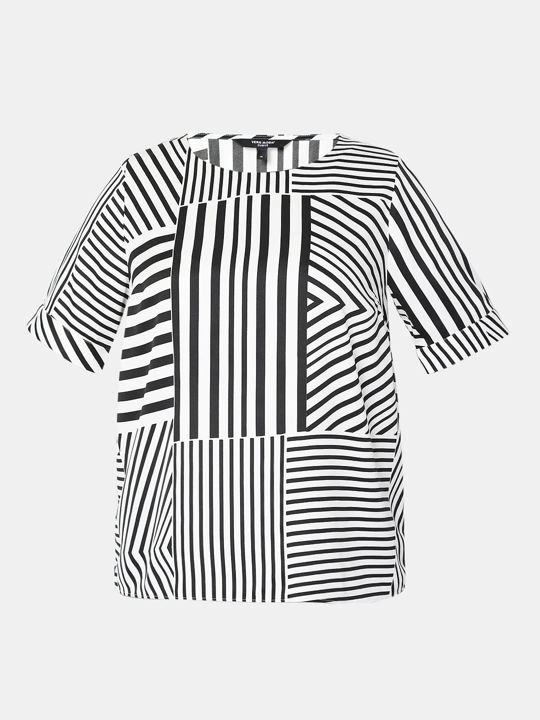 Curve Black & White Asymmetrical Striped Top - Image 7