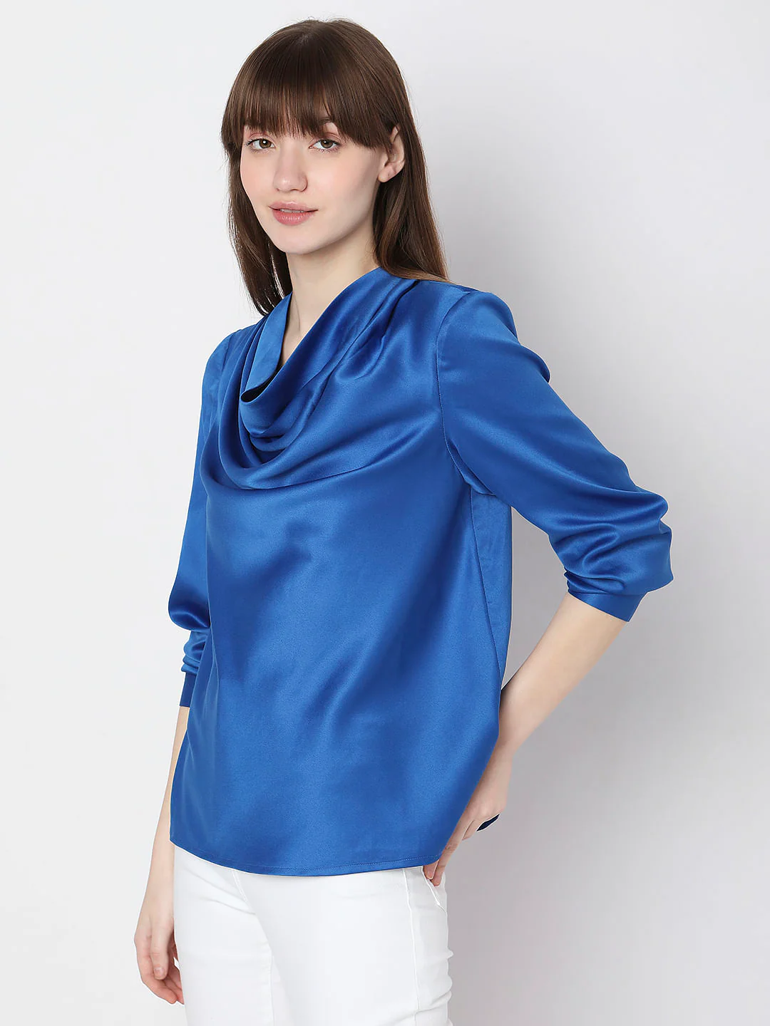Blue Cowl Neck Satin Top - Image 3