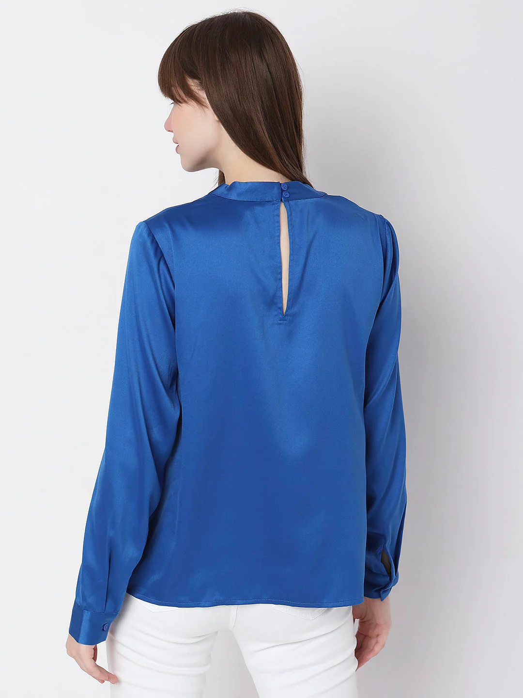 Blue Cowl Neck Satin Top - Image 4