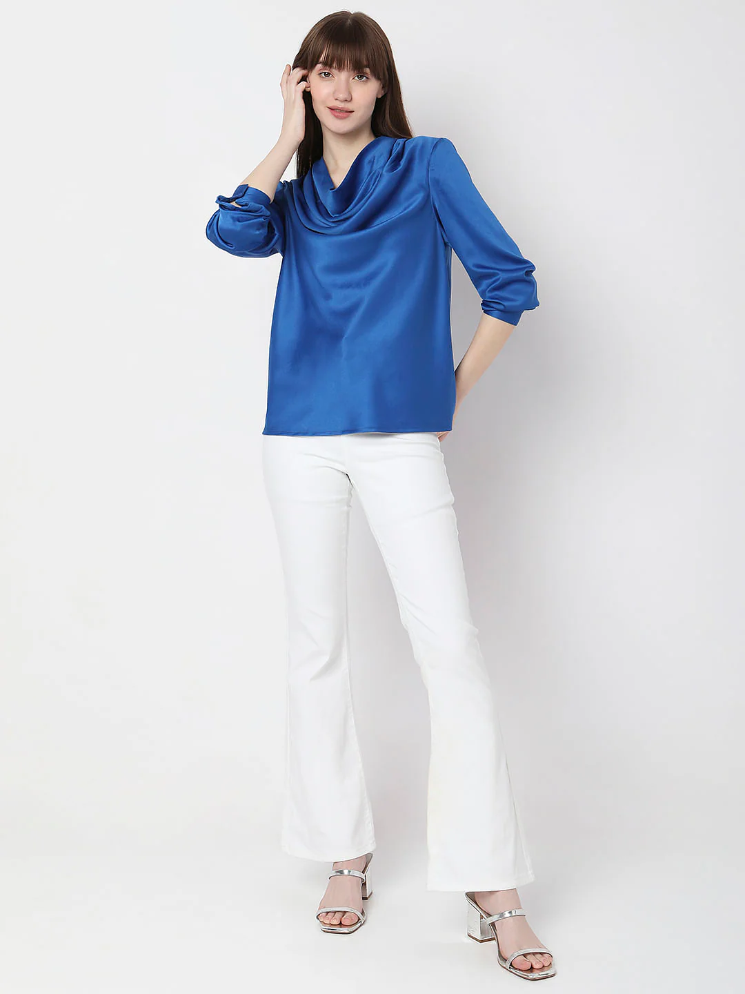 Blue Cowl Neck Satin Top - Image 5