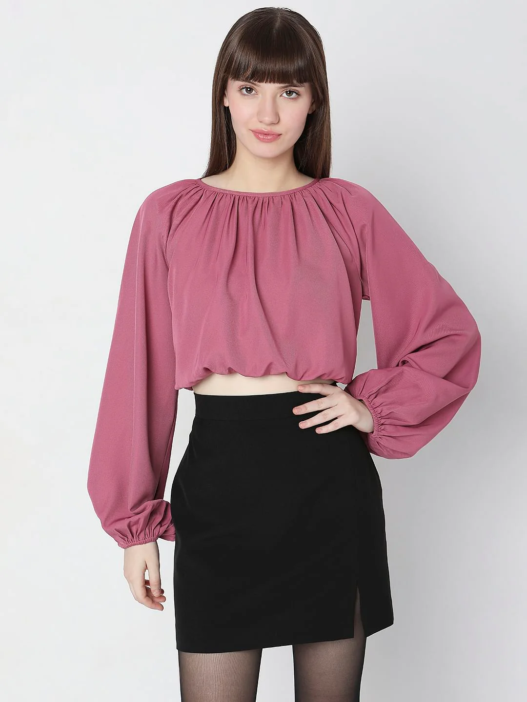 Pink Full Sleeves Crop Top - Image 2