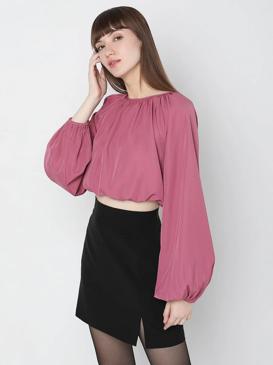 Pink Full Sleeves Crop Top - Image 3