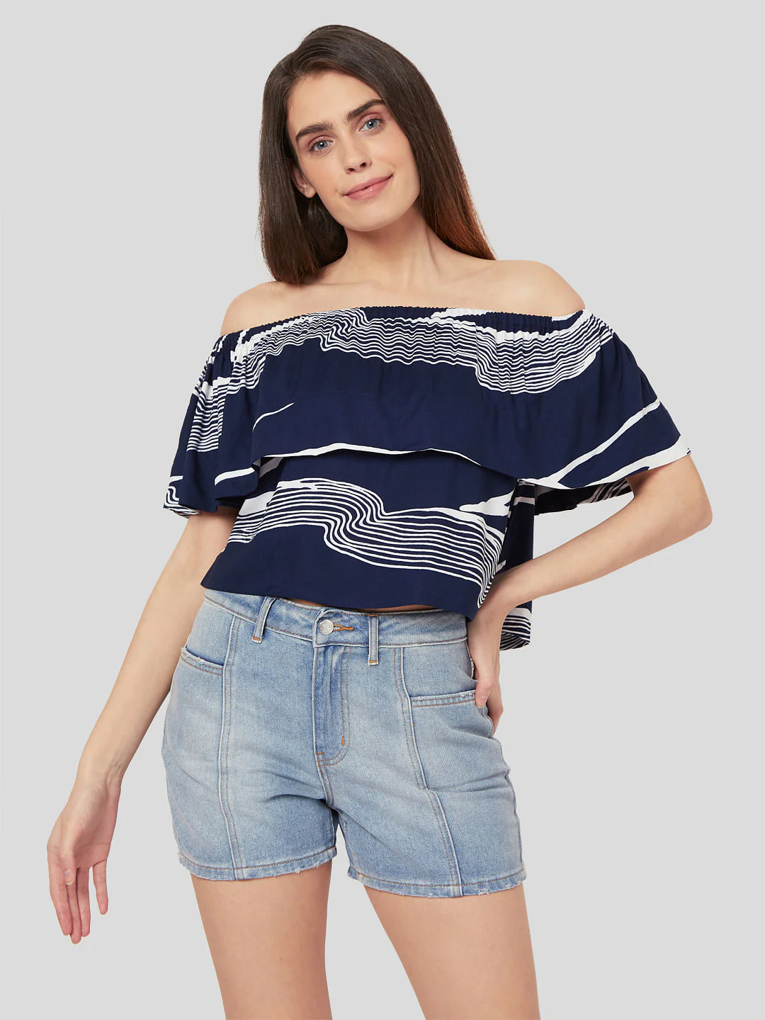 Blue Abstract Wave Print Top - Image 2
