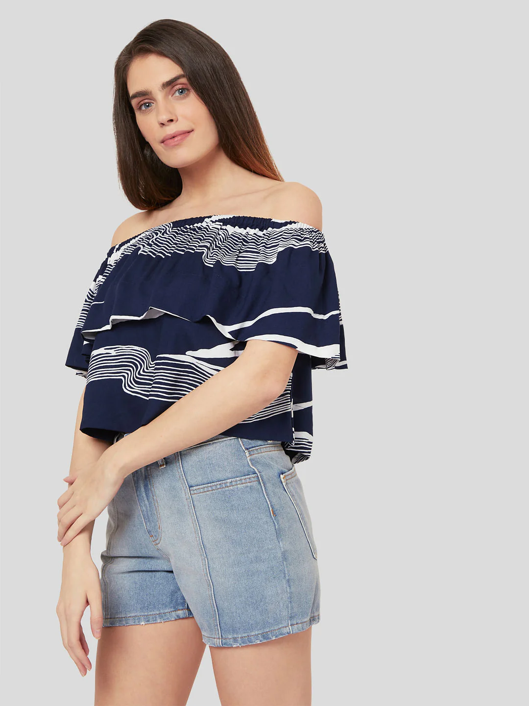Blue Abstract Wave Print Top - Image 3
