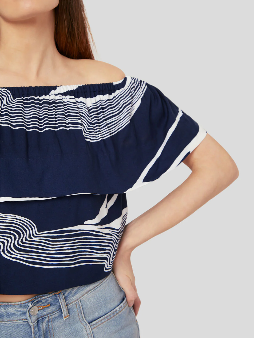 Blue Abstract Wave Print Top - Image 6