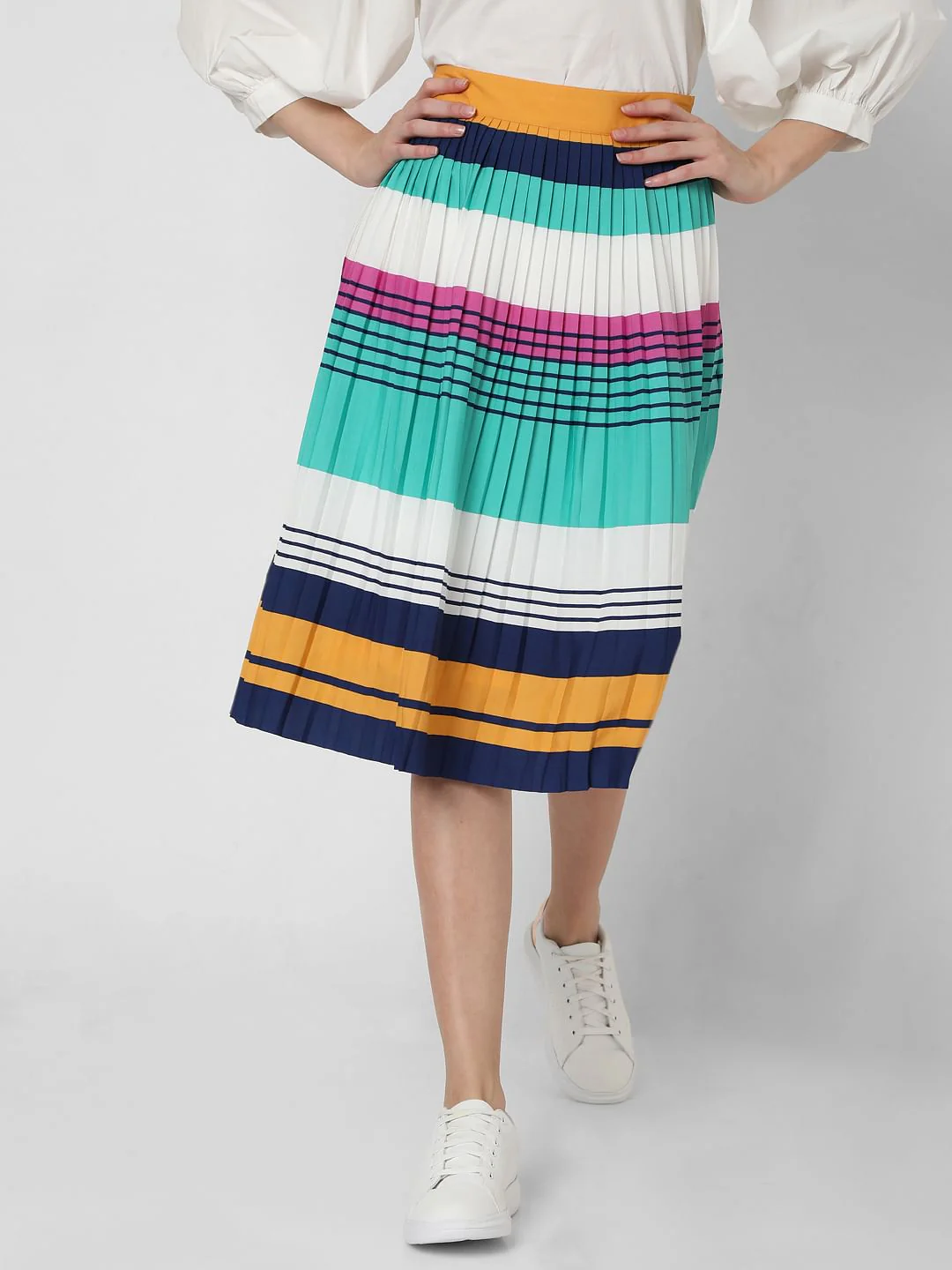 Multi-Coloured Striped Pleated Co-Ord Set Skirt - Image 2
