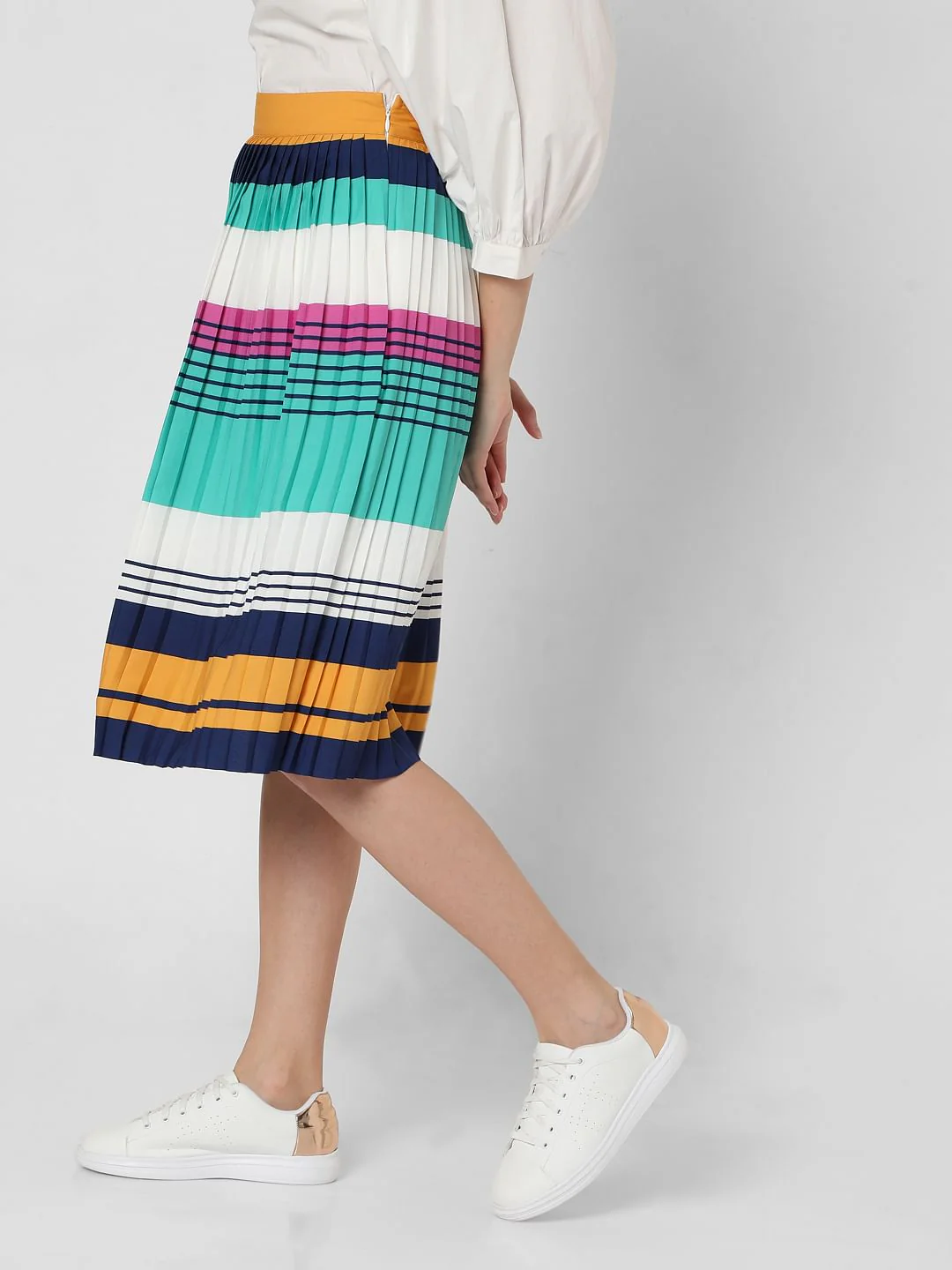 Multi-Coloured Striped Pleated Co-Ord Set Skirt - Image 3