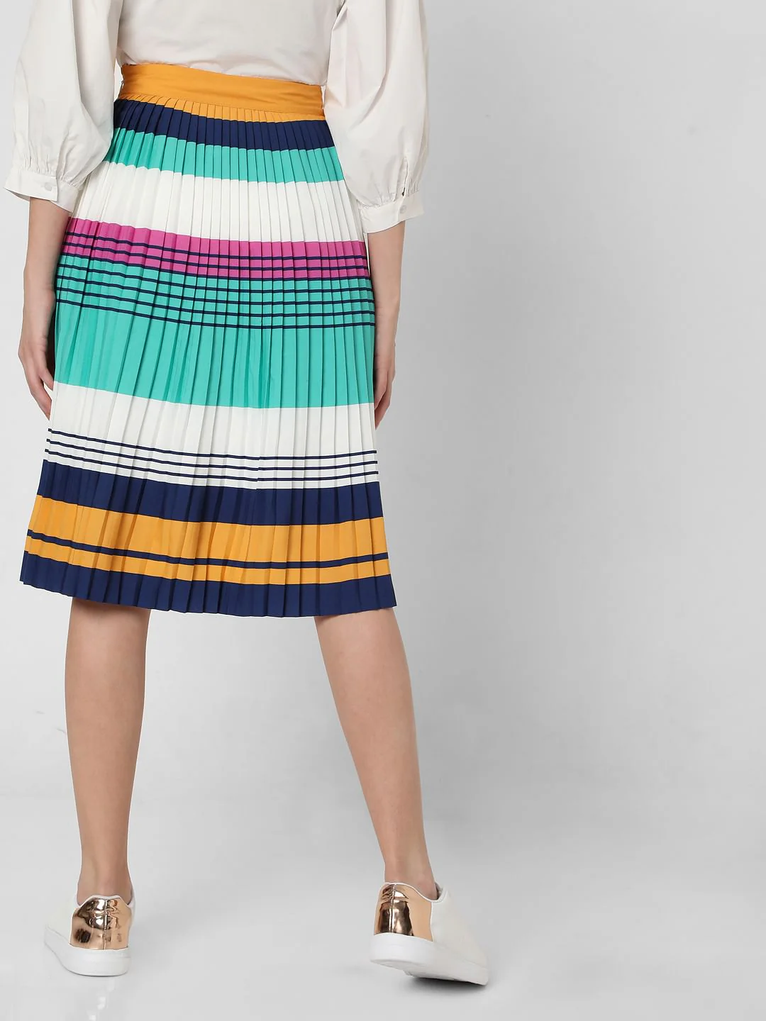 Multi-Coloured Striped Pleated Co-Ord Set Skirt - Image 4