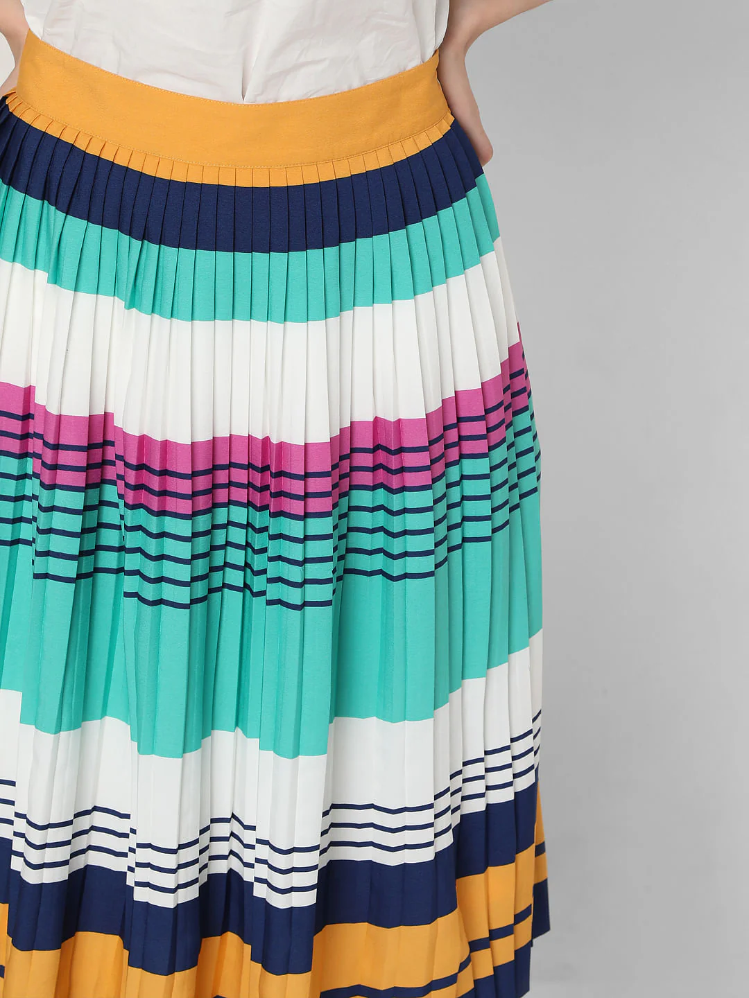 Multi-Coloured Striped Pleated Co-Ord Set Skirt - Image 6