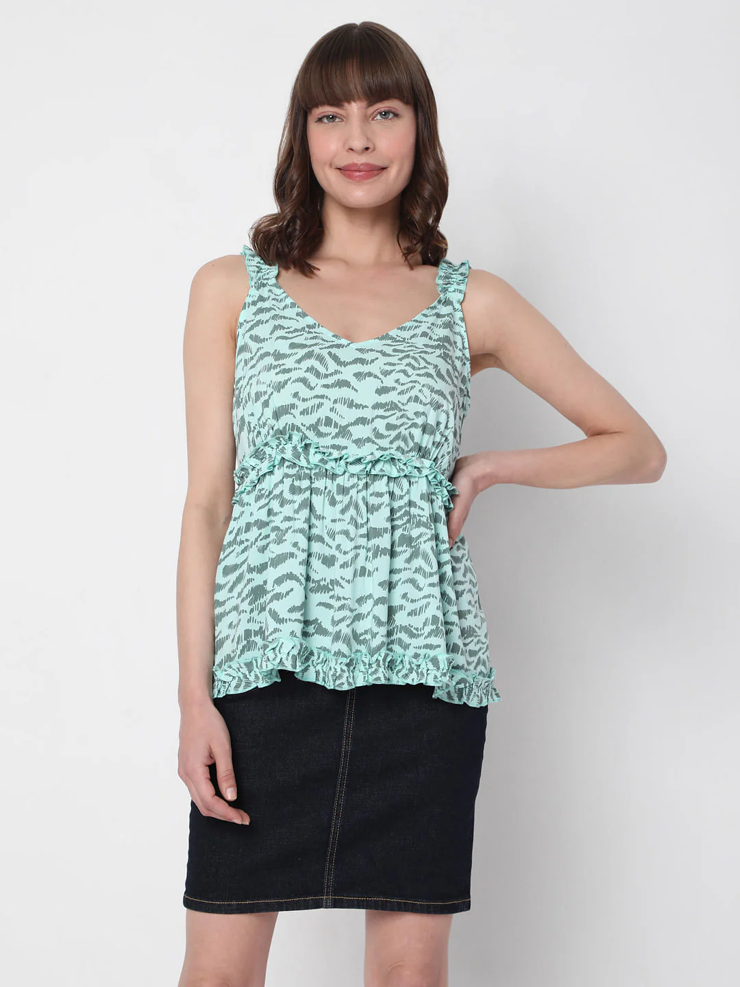Green Printed Peplum Top - Image 2