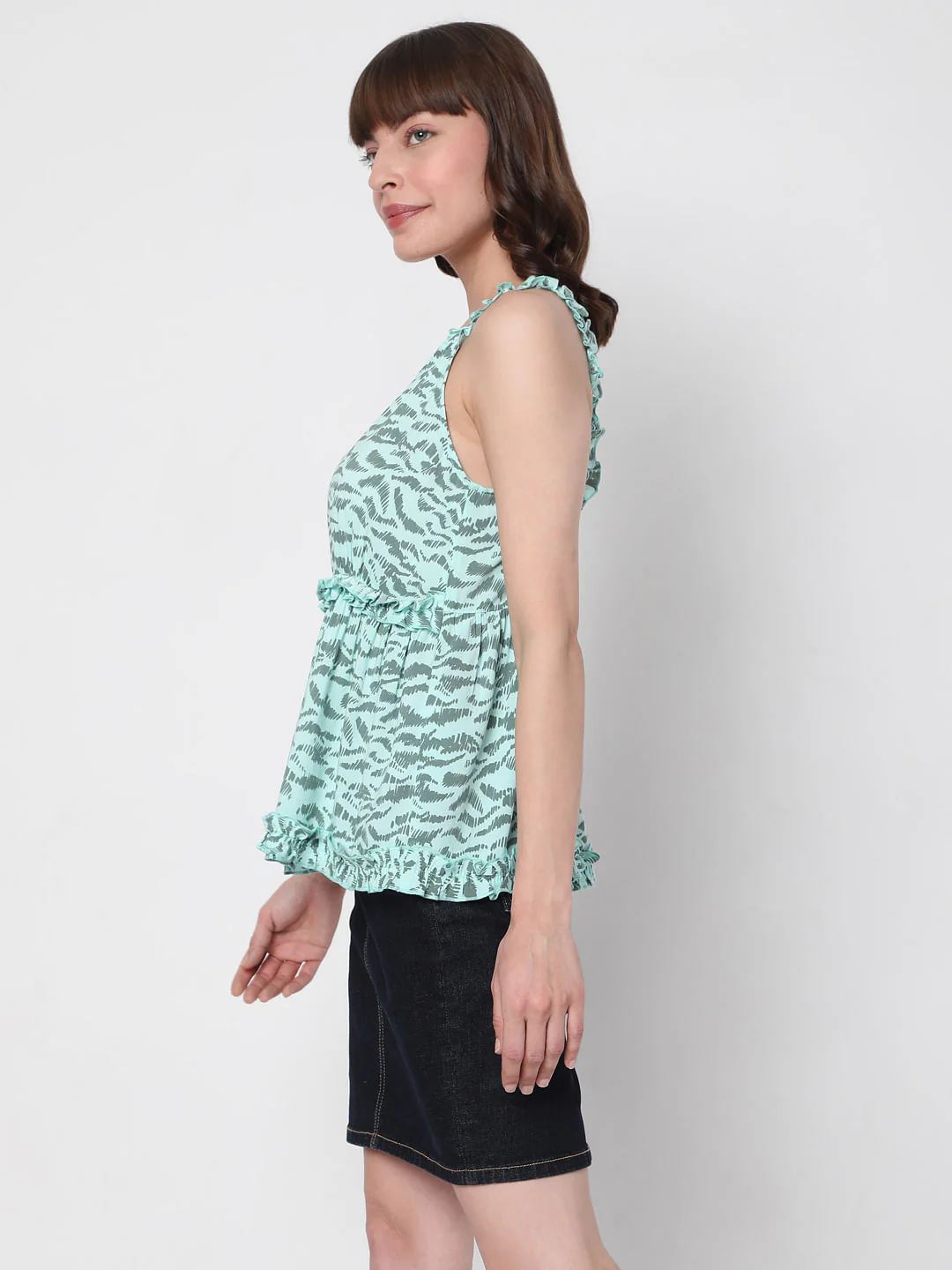 Green Printed Peplum Top - Image 3