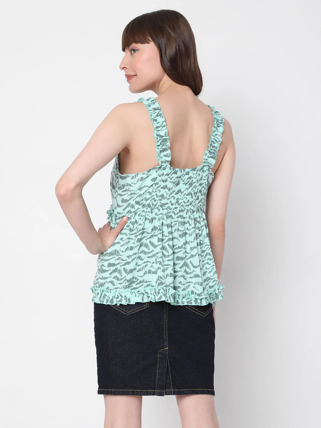 Green Printed Peplum Top - Image 4