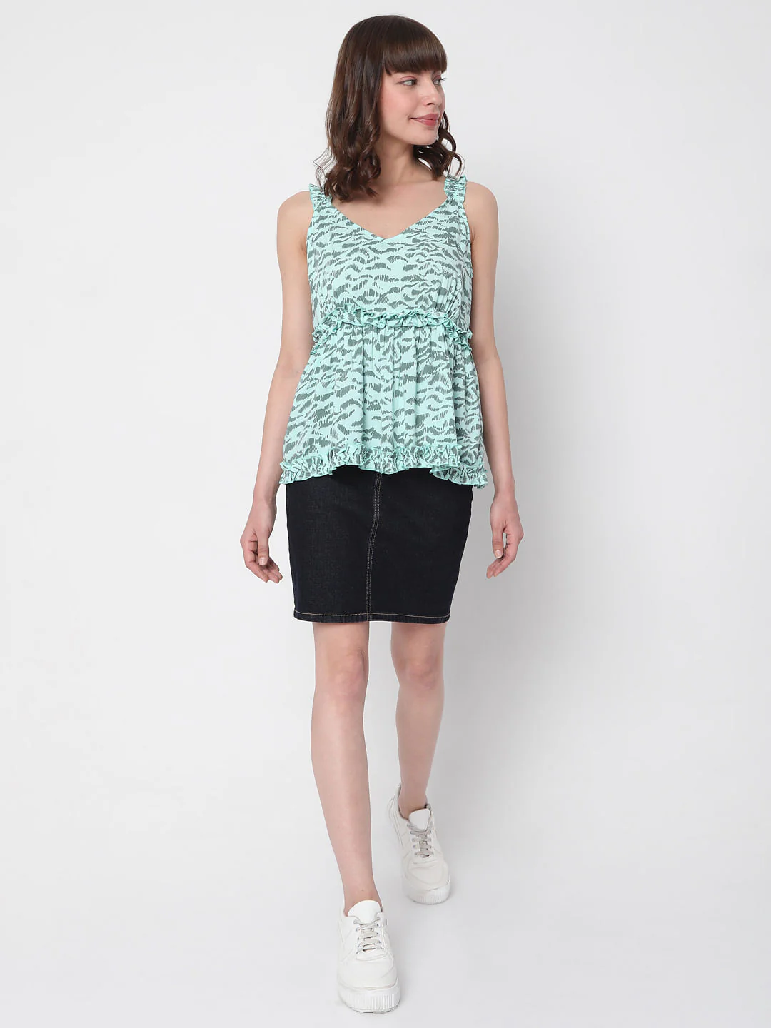 Green Printed Peplum Top - Image 5