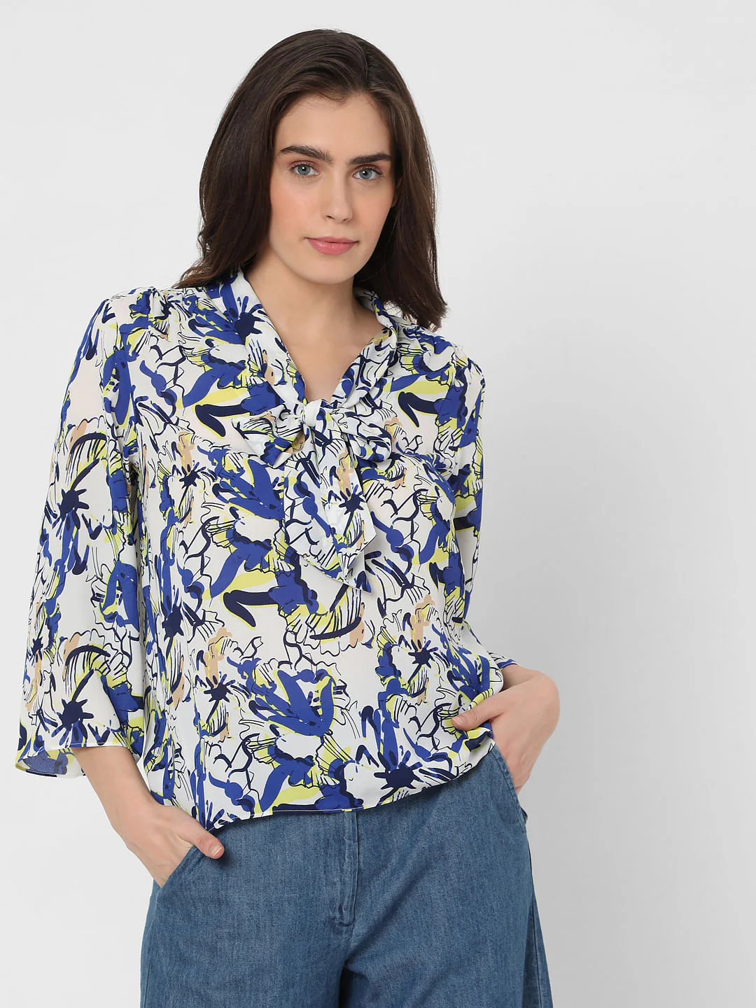 White Abstract Garden Print Top - Image 2