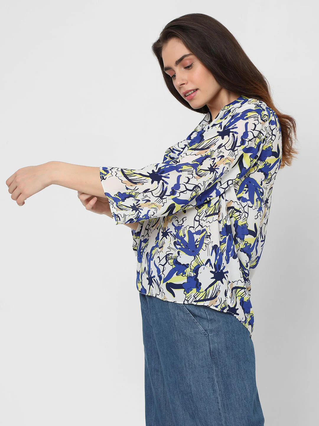 White Abstract Garden Print Top - Image 3