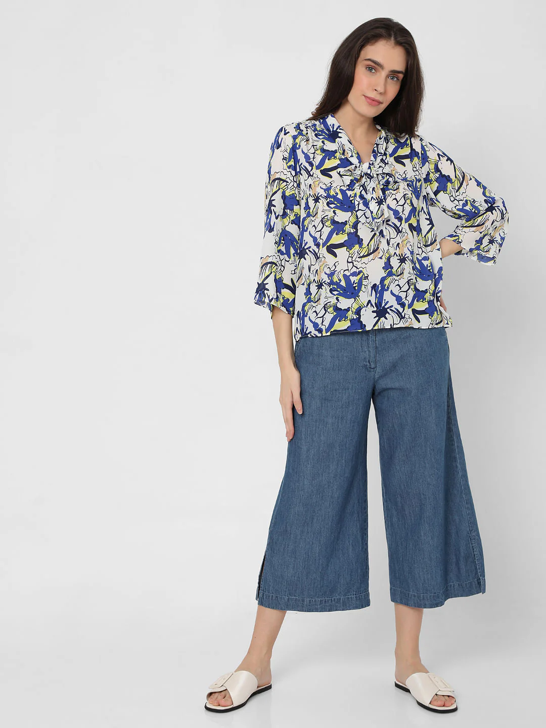 White Abstract Garden Print Top - Image 5
