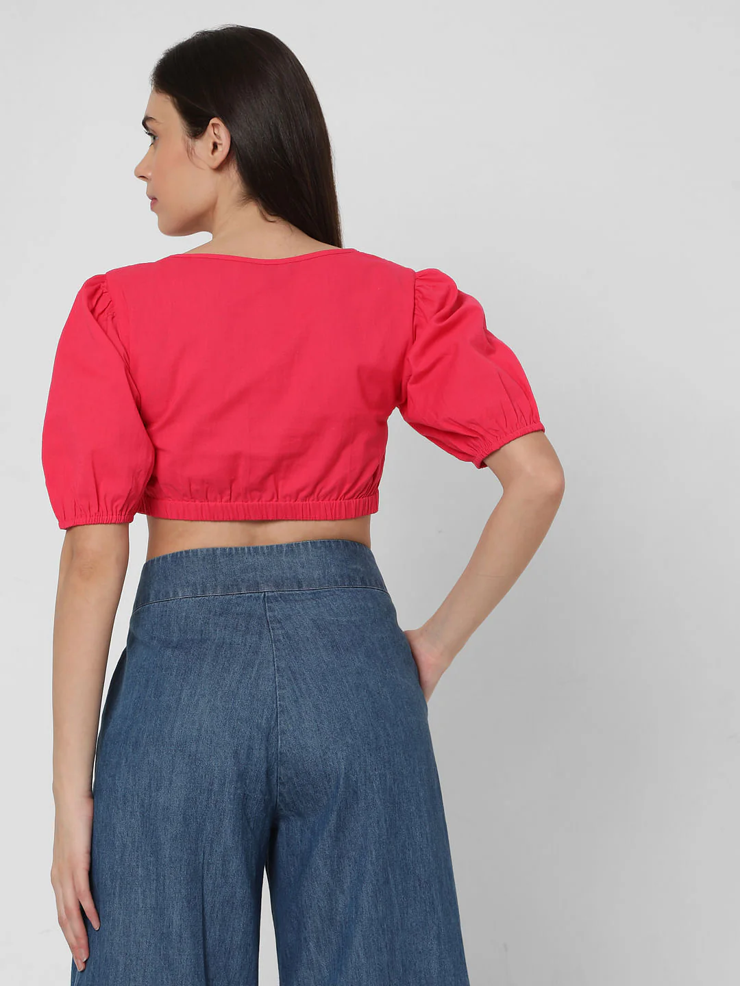 Pink Puff Sleeves Co-Ord Set Crop Top - Image 4
