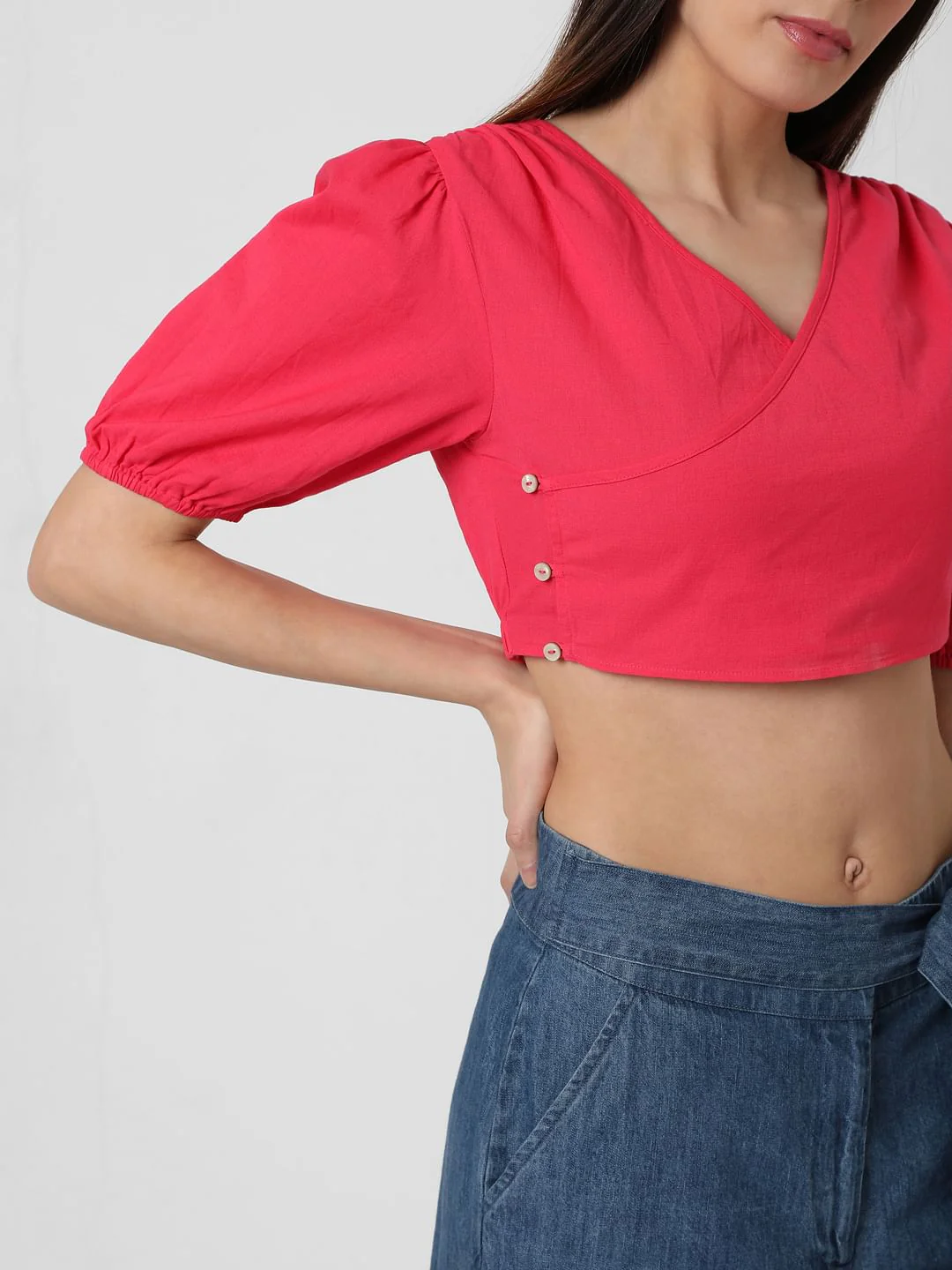Pink Puff Sleeves Co-Ord Set Crop Top - Image 6