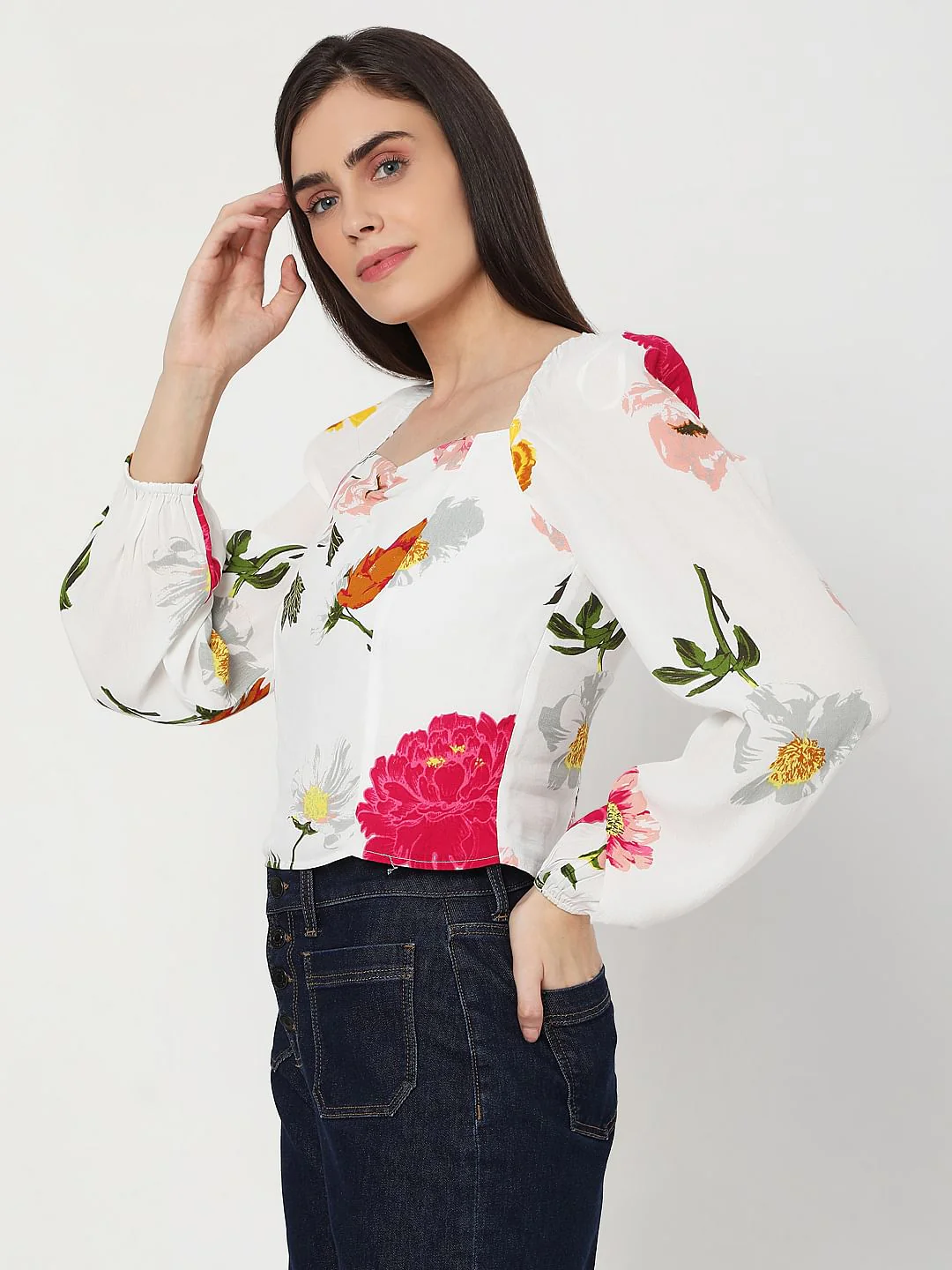 White Floral Top - Image 3