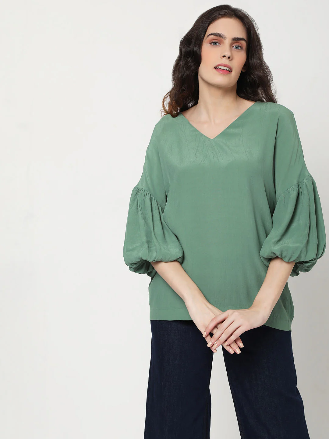 Green Puff Sleeves Top - Image 2