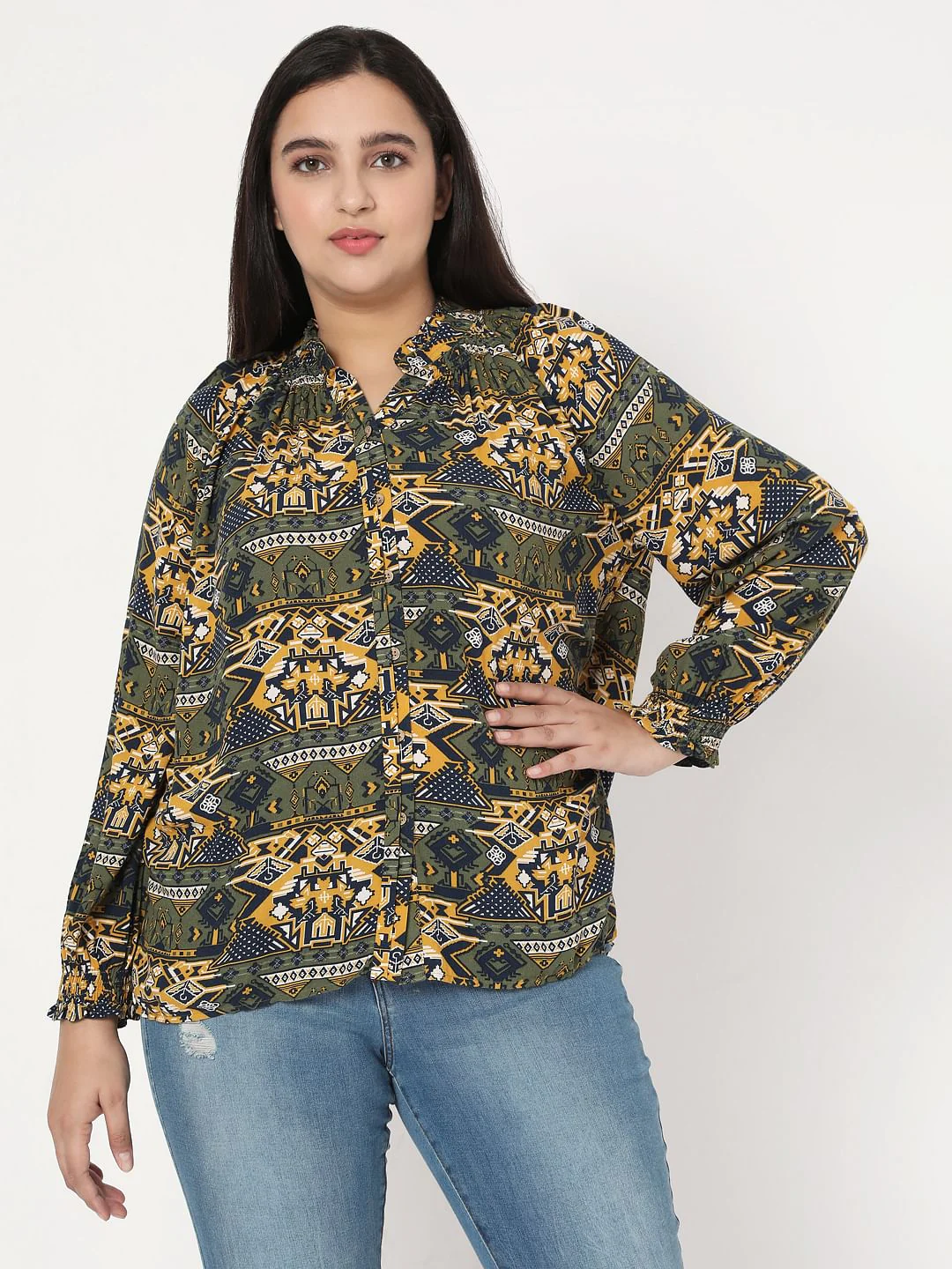 Curve Green Aztec Print Top - Image 2