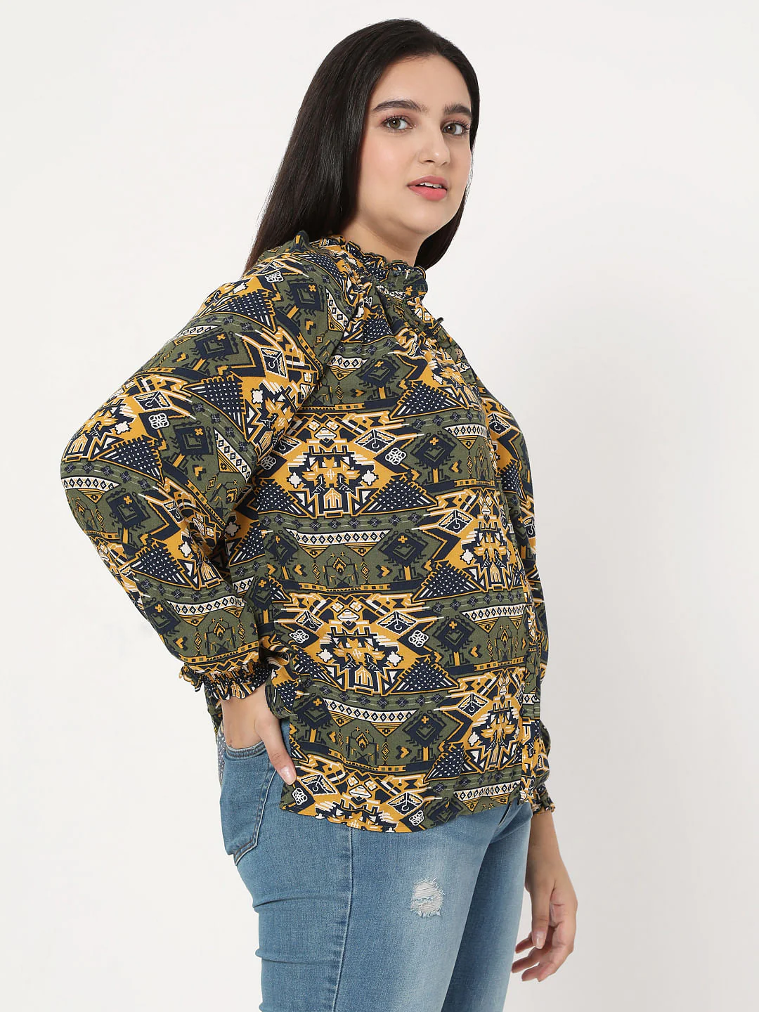 Curve Green Aztec Print Top - Image 3