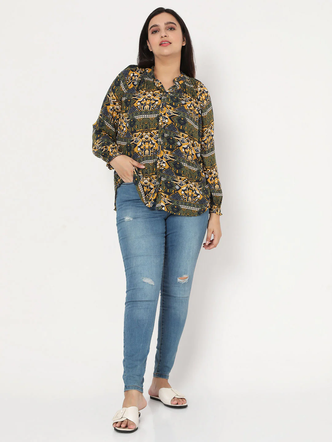 Curve Green Aztec Print Top - Image 5