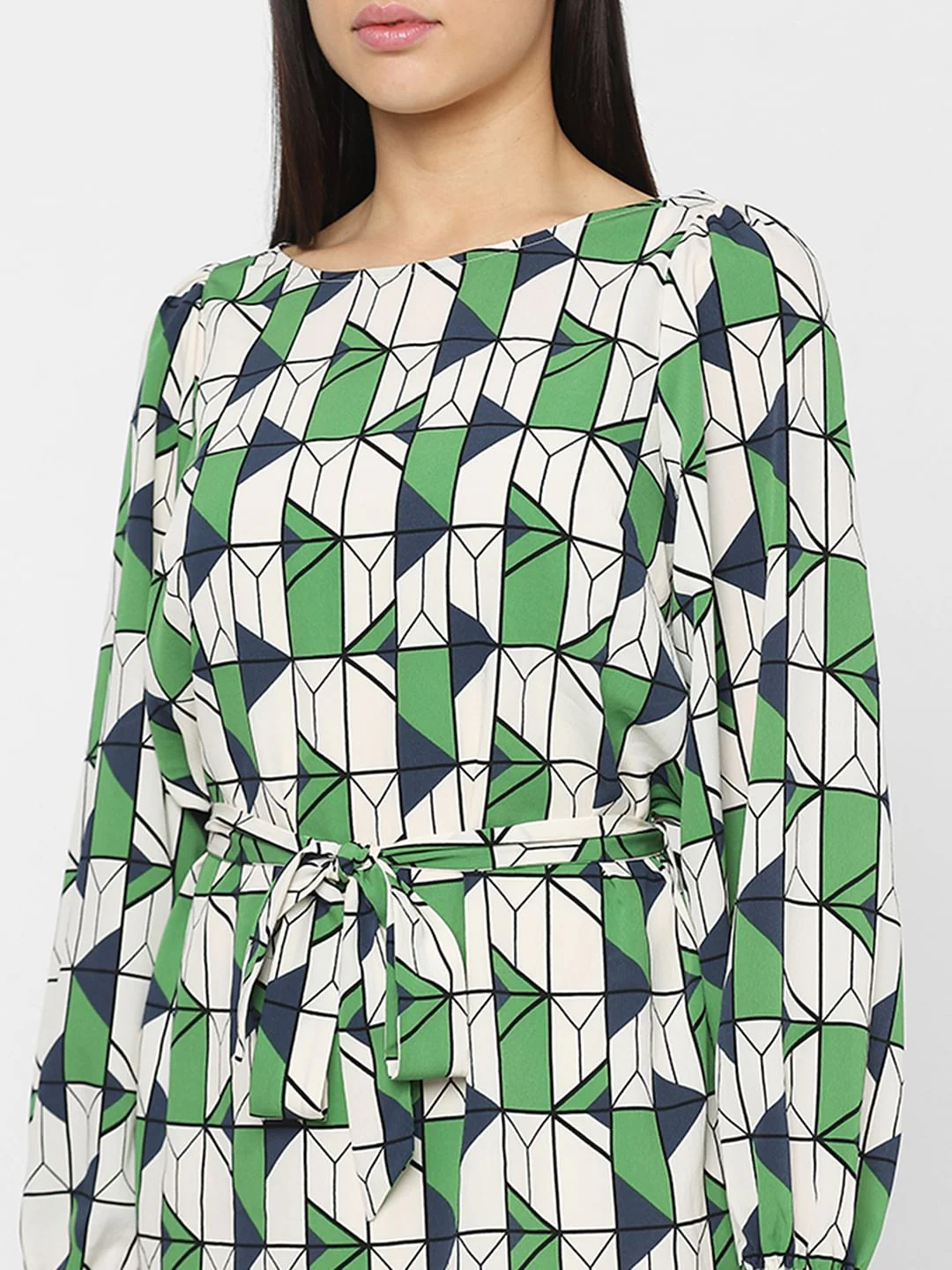 Beige Geometric Print Fit & Flare Dress - Image 5