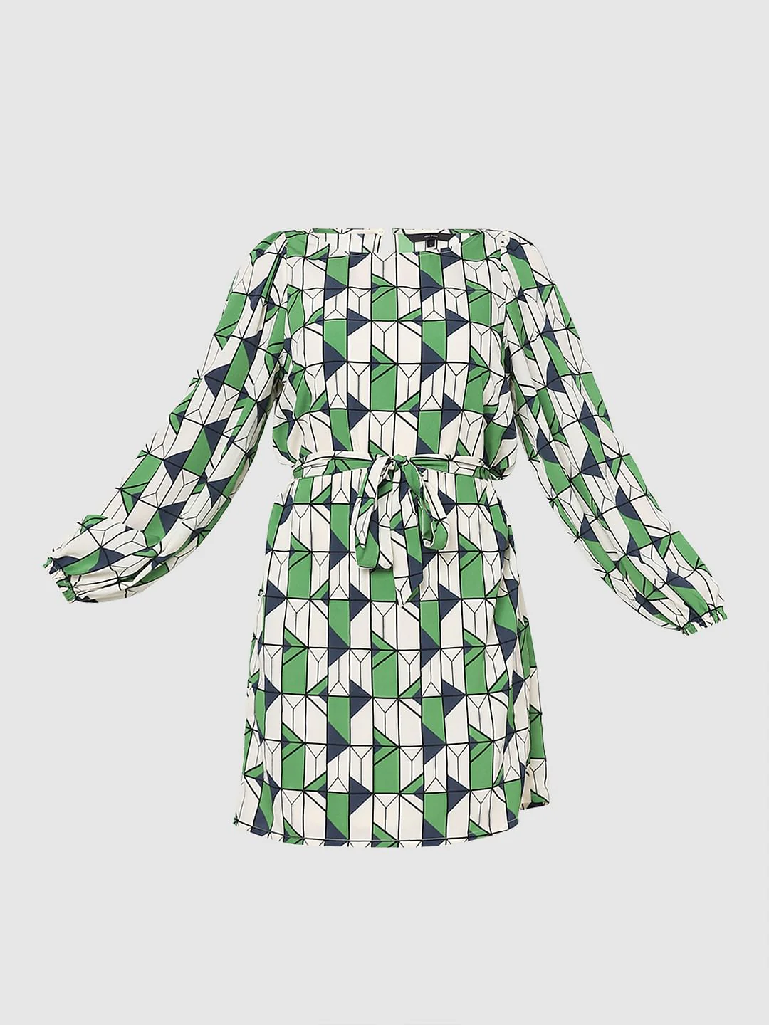 Beige Geometric Print Fit & Flare Dress - Image 8