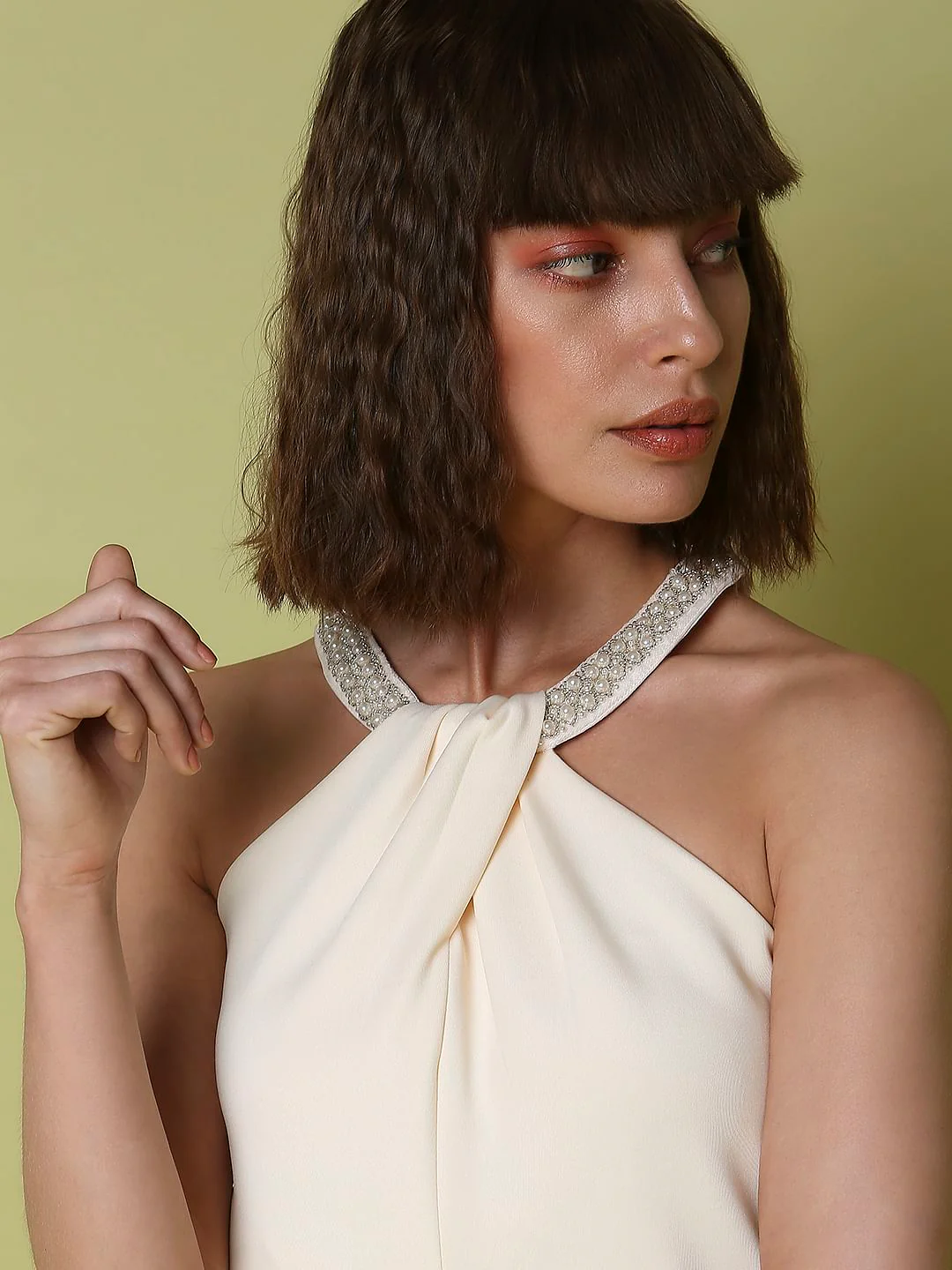Marquee Off-White Embellished Halter Neck Top - Image 6