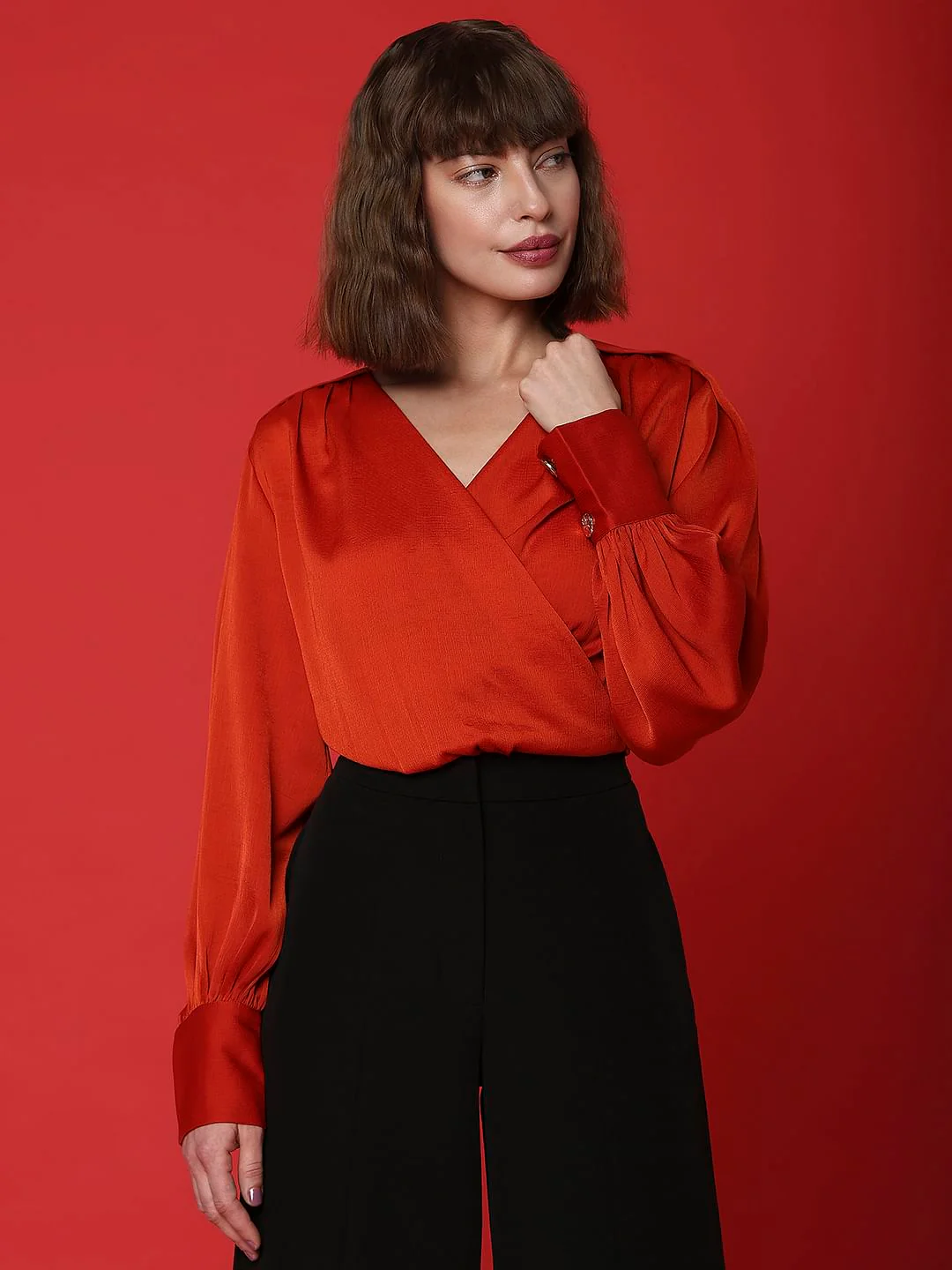 Marquee Red Overlap Cropped Top - Image 2
