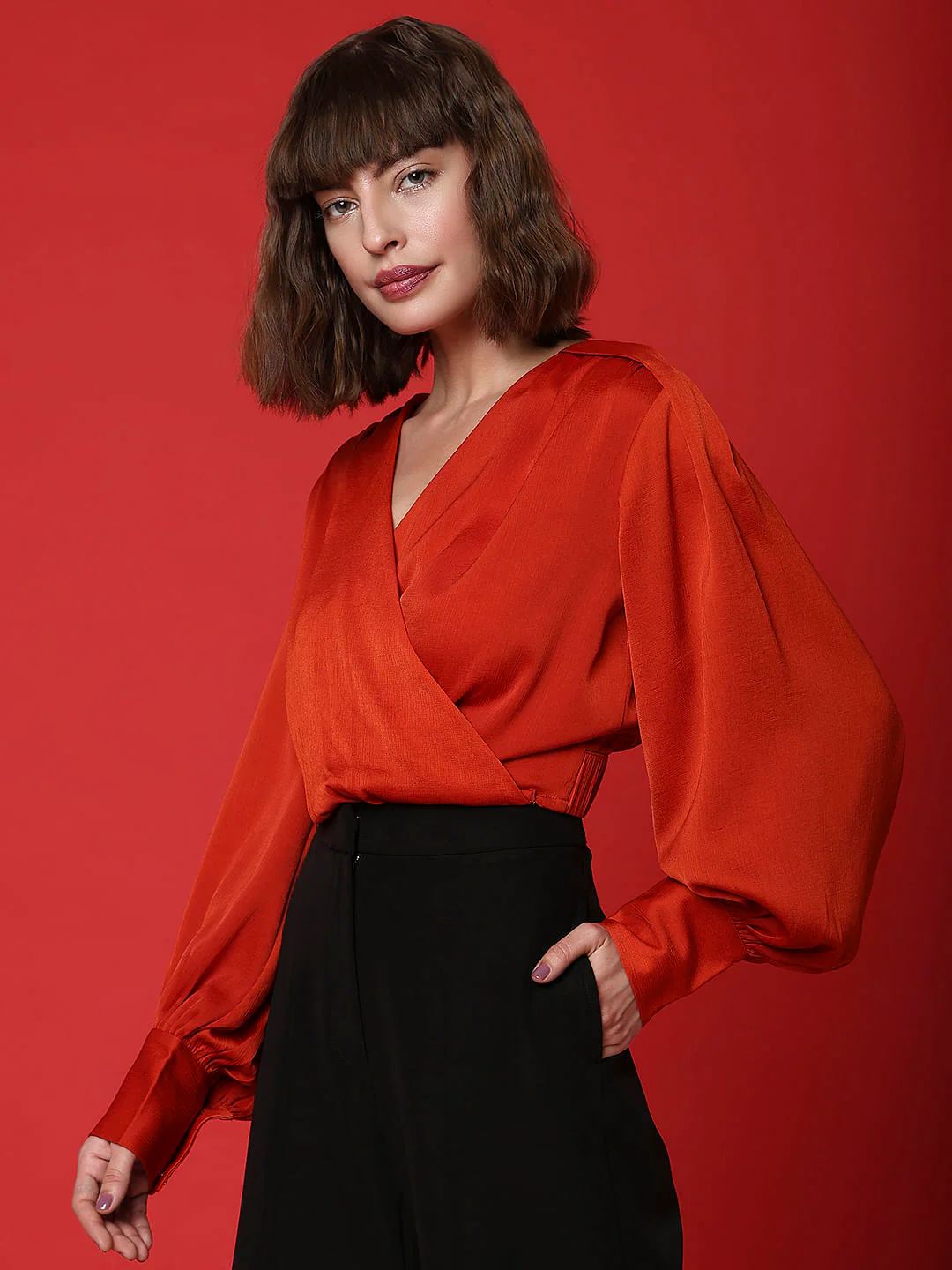 Marquee Red Overlap Cropped Top - Image 3