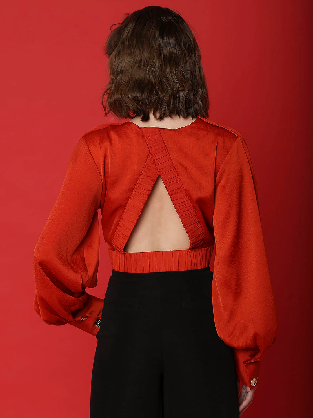 Marquee Red Overlap Cropped Top - Image 4