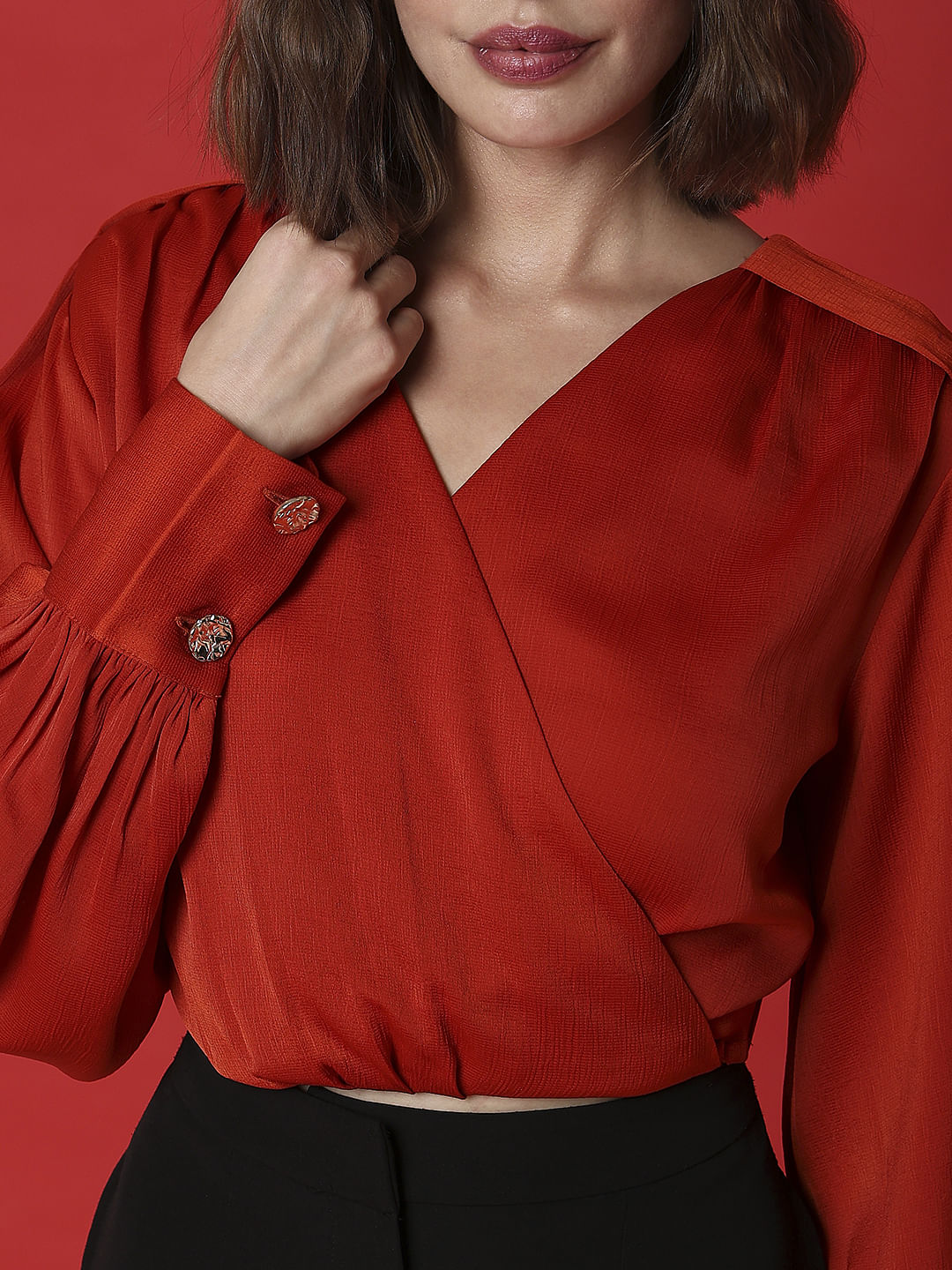 Marquee Red Overlap Cropped Top - Image 6