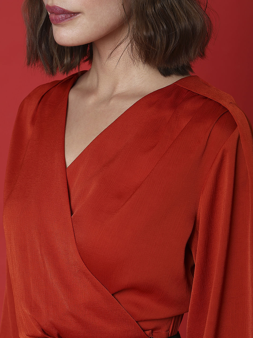 Marquee Red Overlap Cropped Top - Image 8