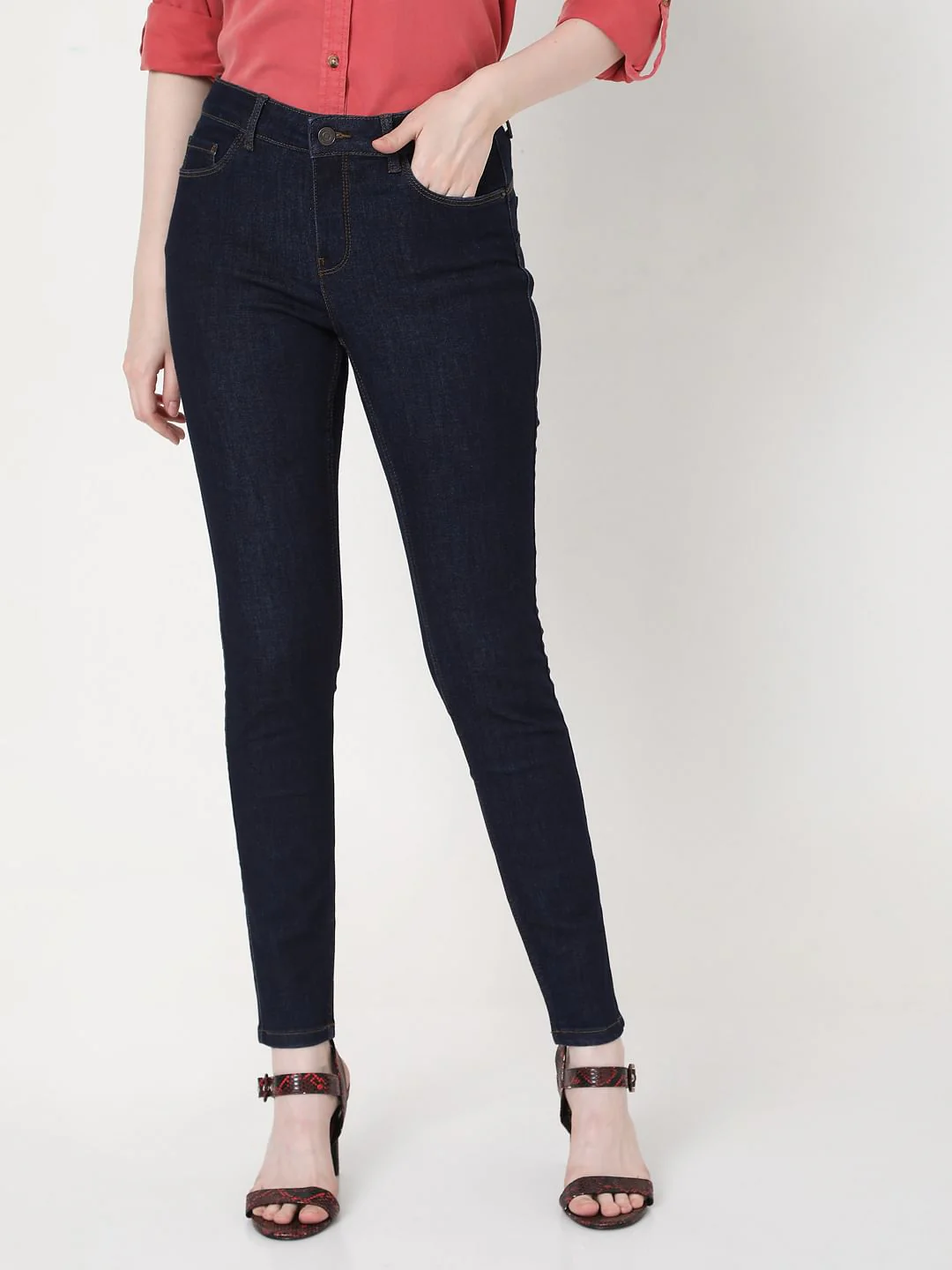 Blue Mid Rise Skinny Jeans - Image 2