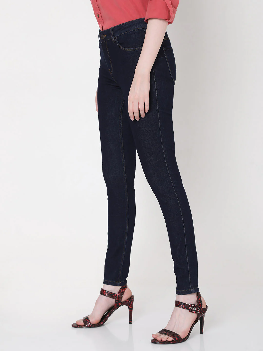 Blue Mid Rise Skinny Jeans - Image 3