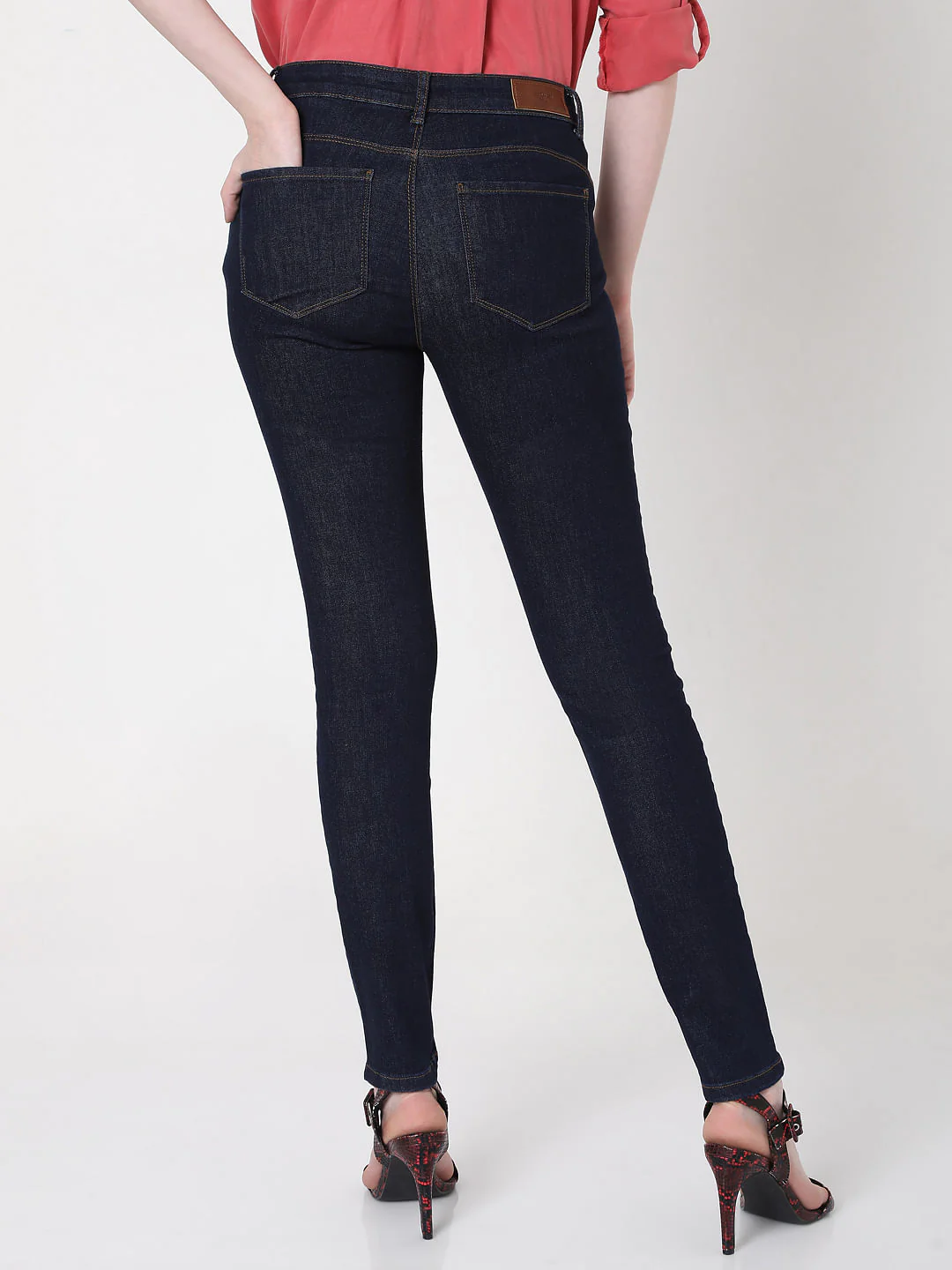 Blue Mid Rise Skinny Jeans - Image 4