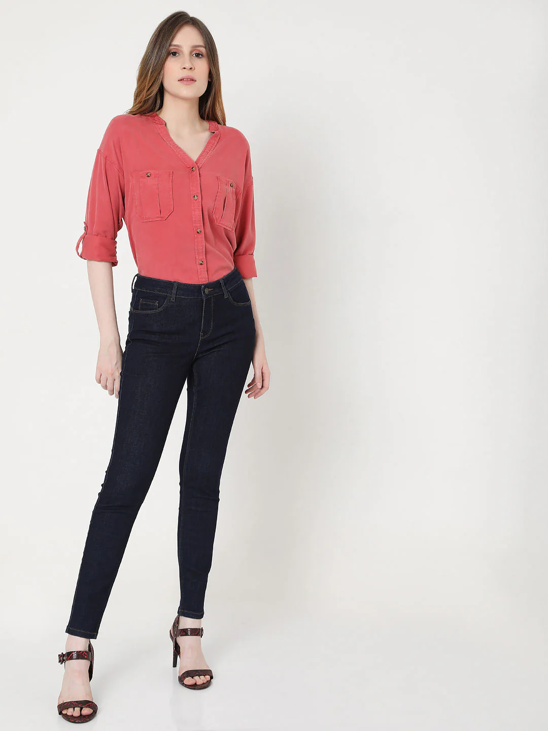 Blue Mid Rise Skinny Jeans - Image 6