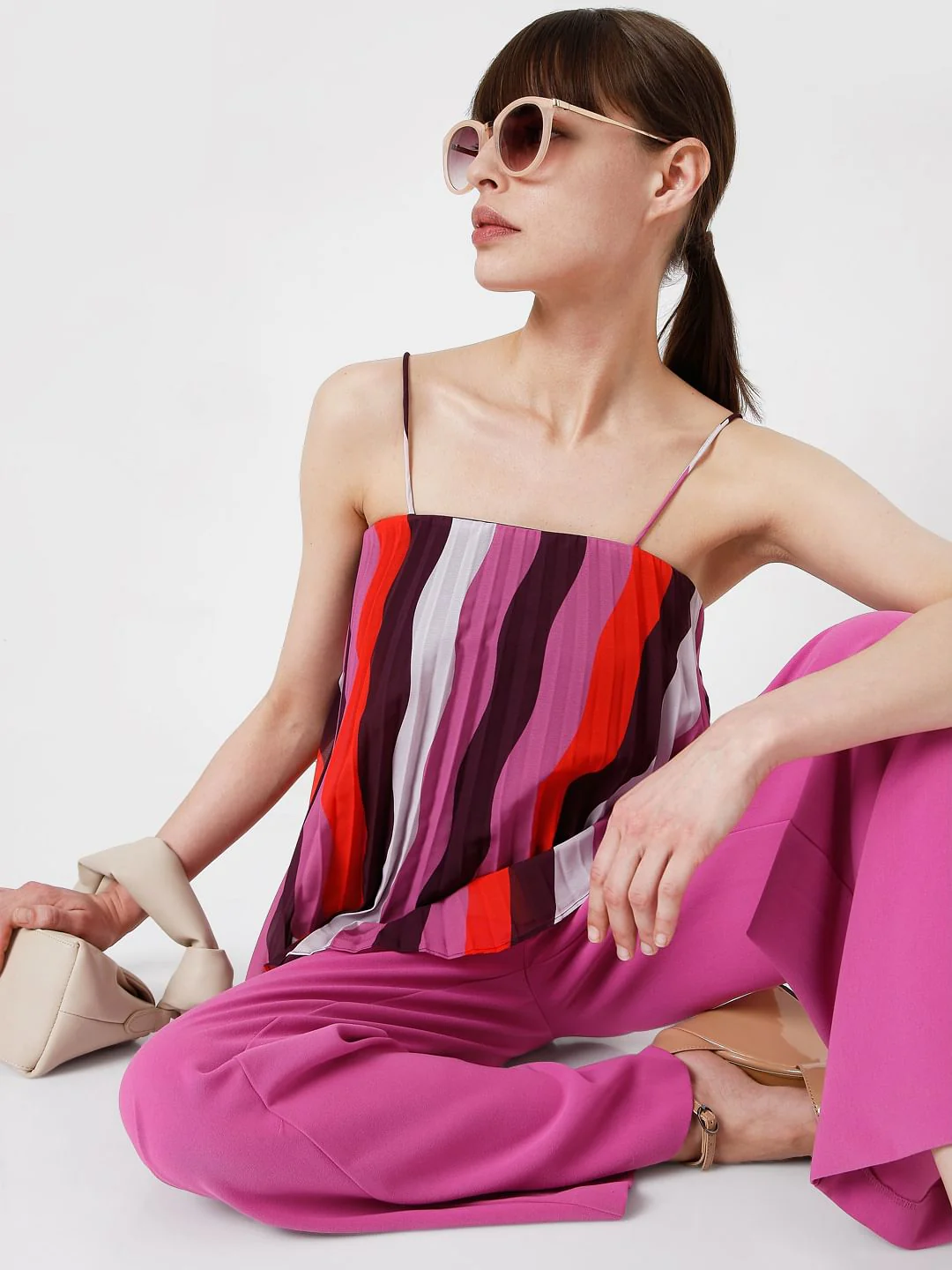 Purple Asymmetrical Striped Top