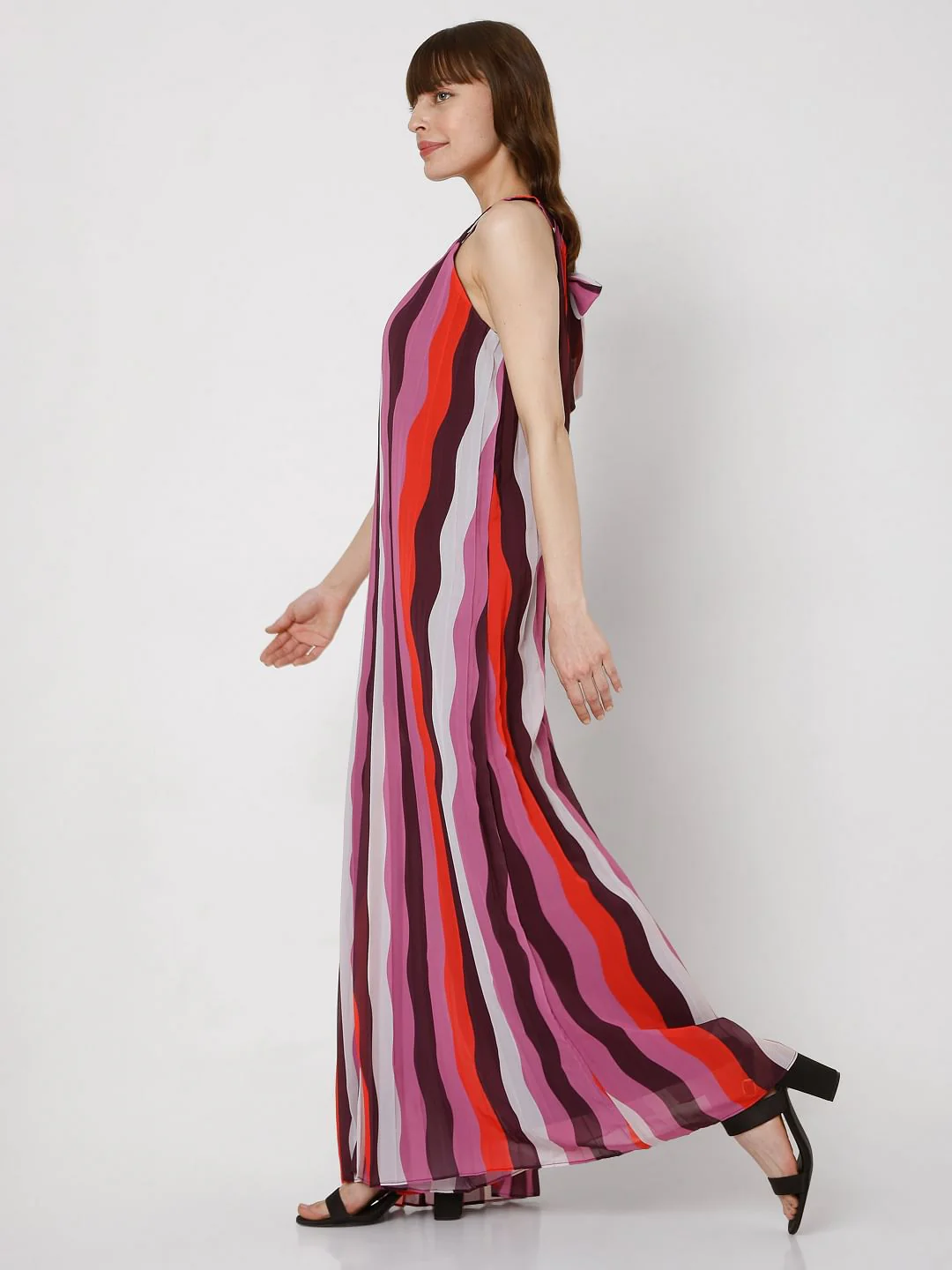 Purple Asymmetrical Striped Jumpsuit - Image 3
