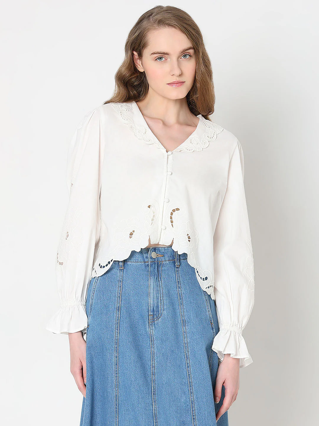 White Cut-Work Detail Top - Image 2