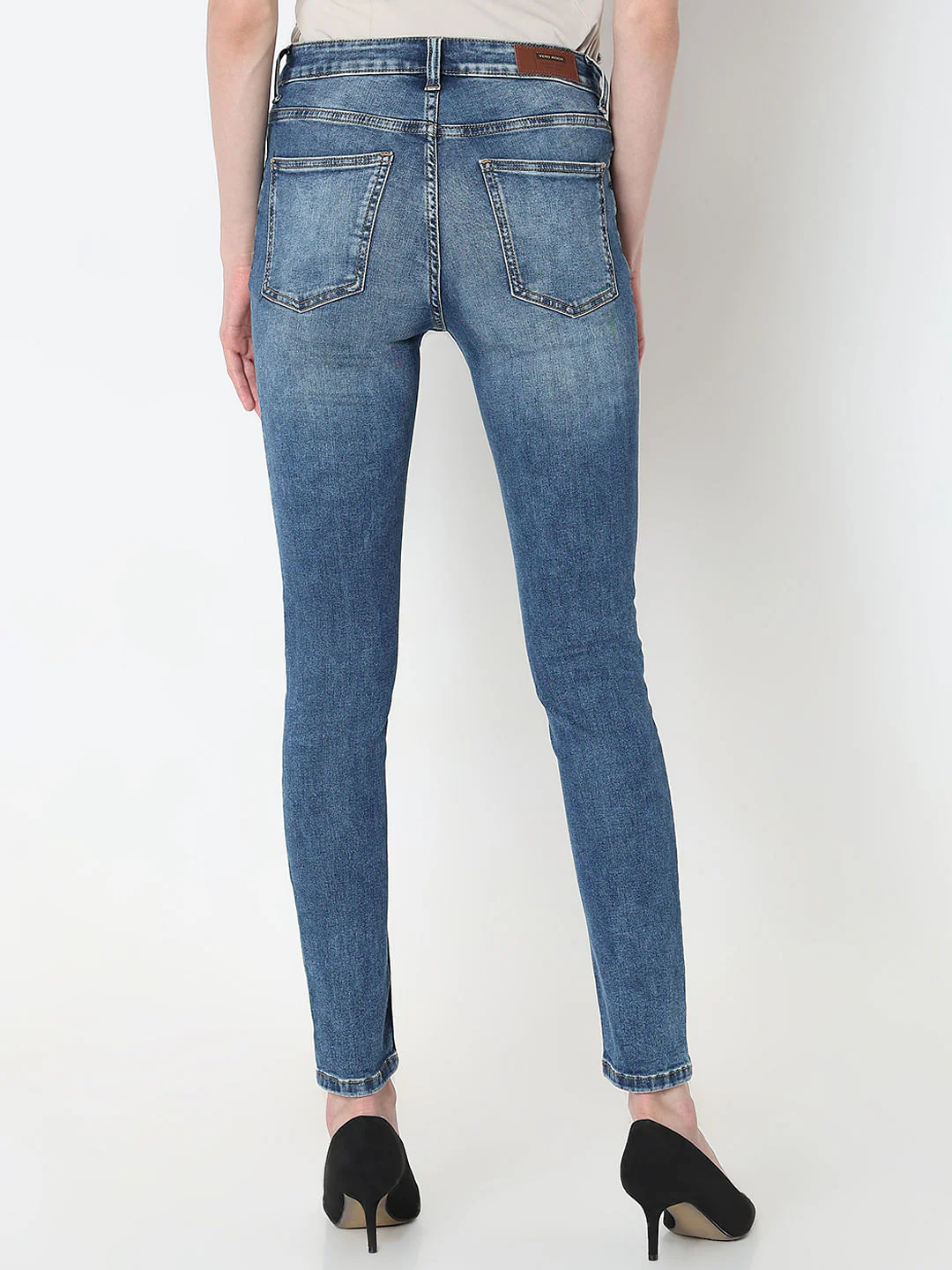 Blue Mid Rise Skinny Jeans - Image 4