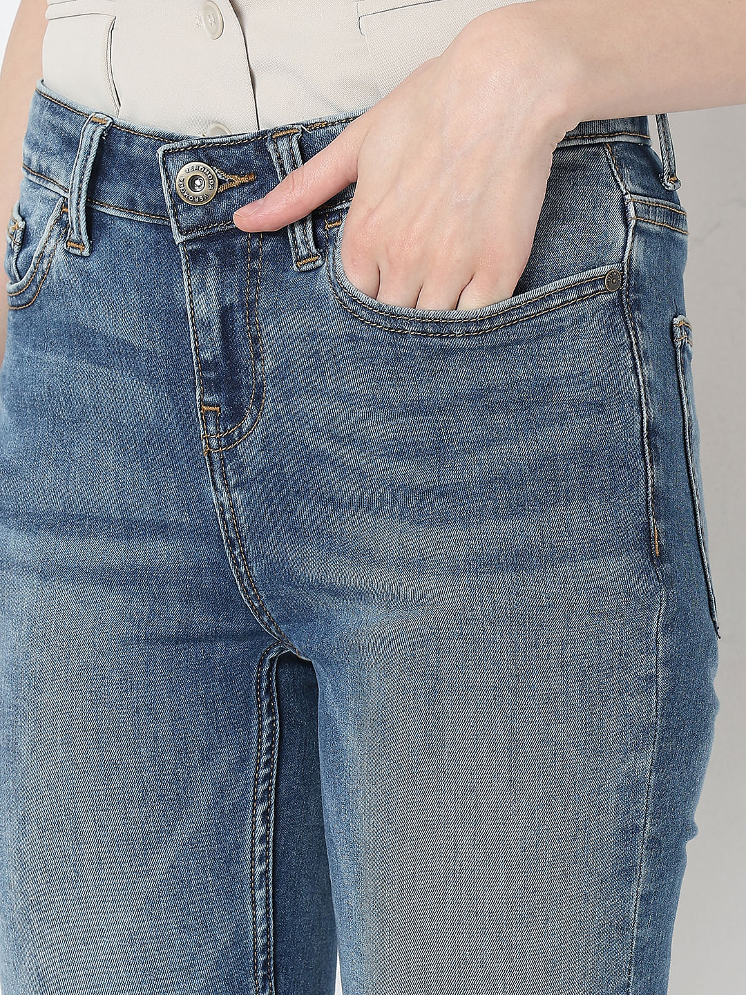 Blue Mid Rise Skinny Jeans - Image 8