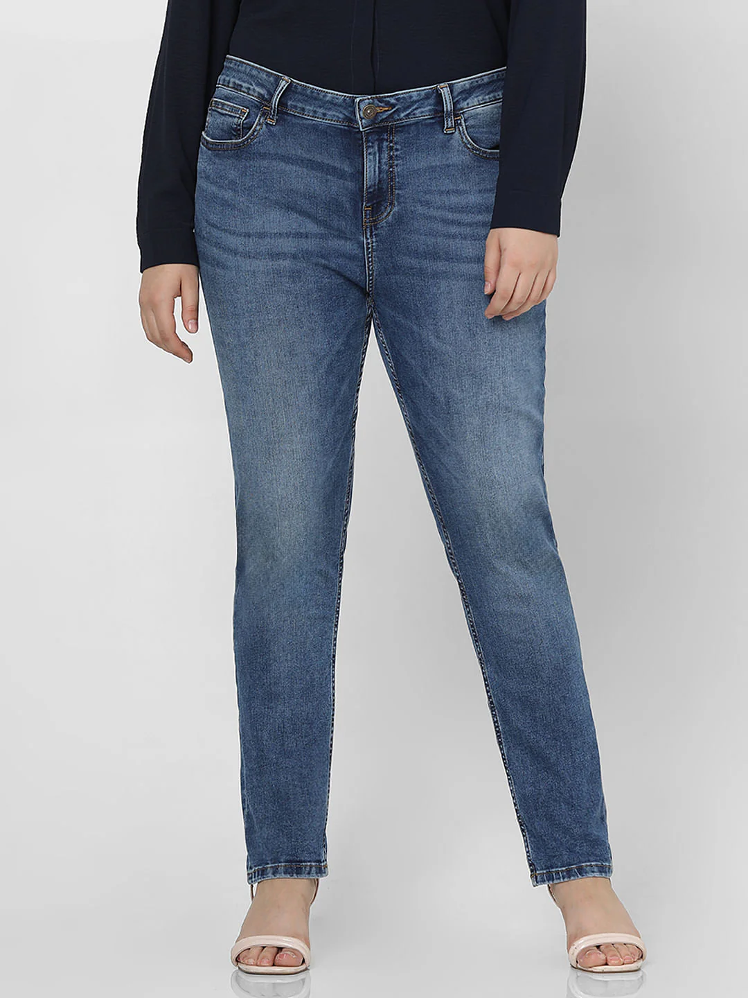 Curve Blue Mid Rise Skinny Fit Jeans - Image 2