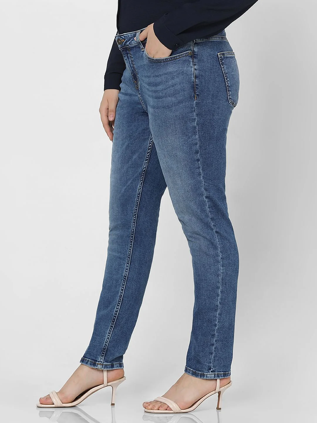 Curve Blue Mid Rise Skinny Fit Jeans - Image 3