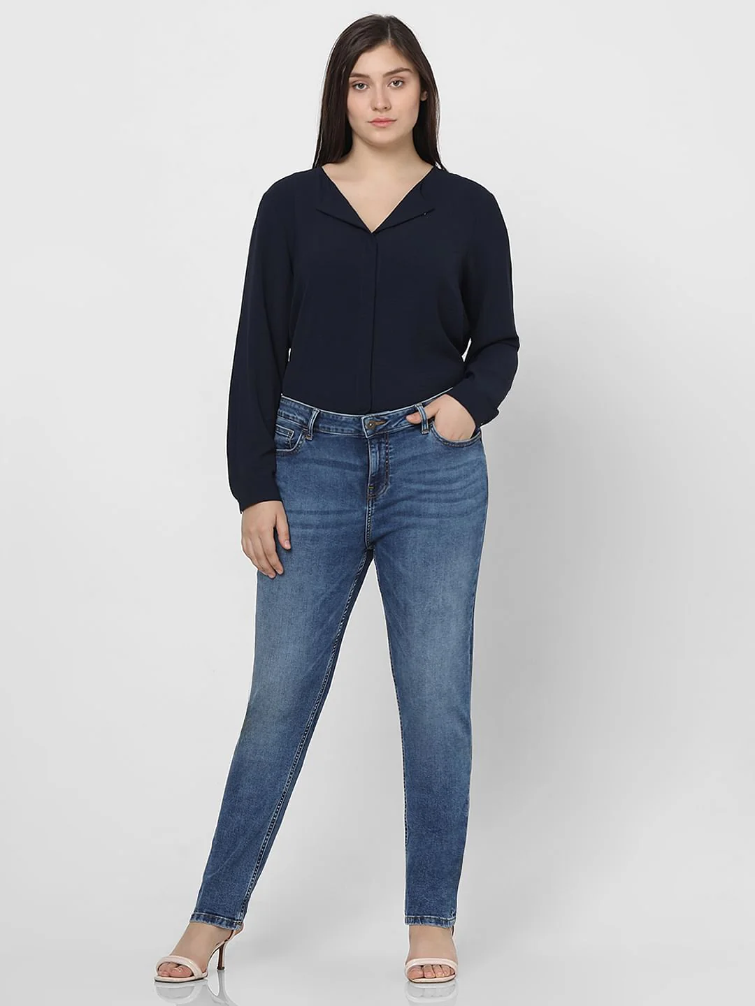 Curve Blue Mid Rise Skinny Fit Jeans - Image 5