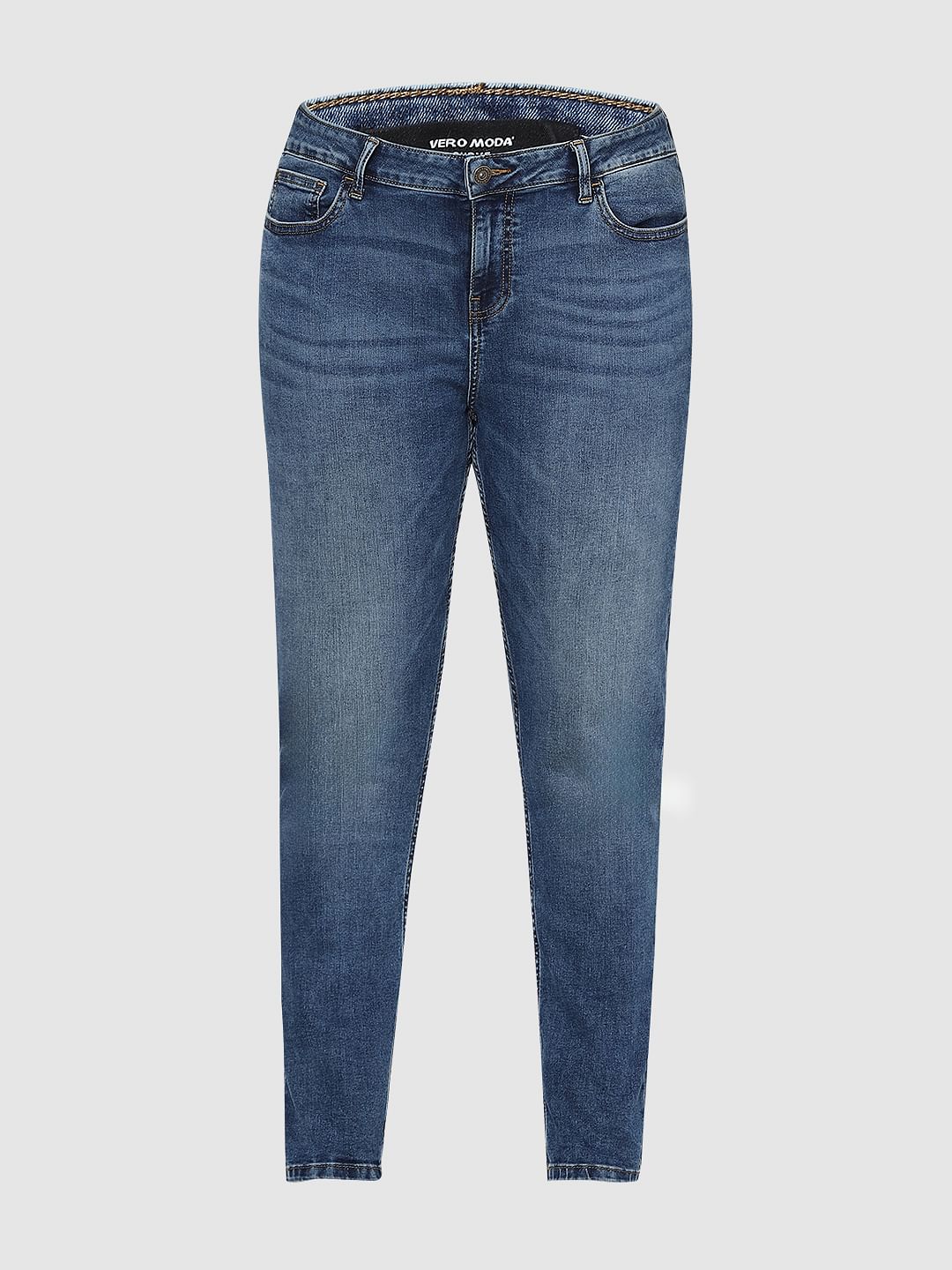 Curve Blue Mid Rise Skinny Fit Jeans - Image 7