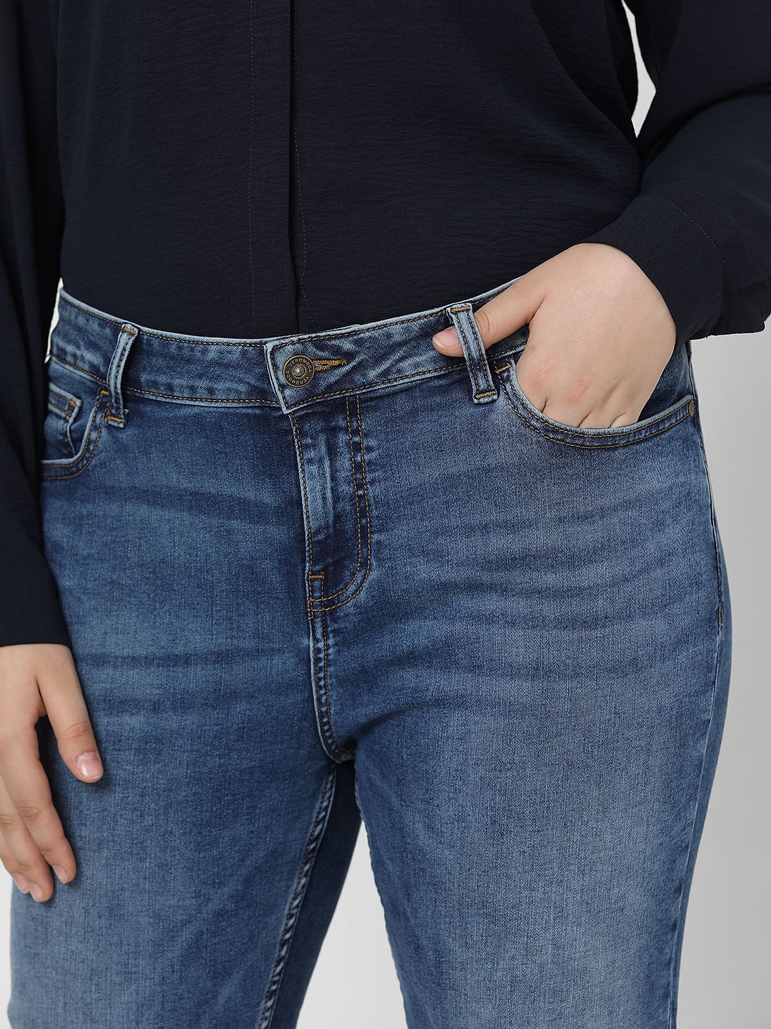 Curve Blue Mid Rise Skinny Fit Jeans - Image 8