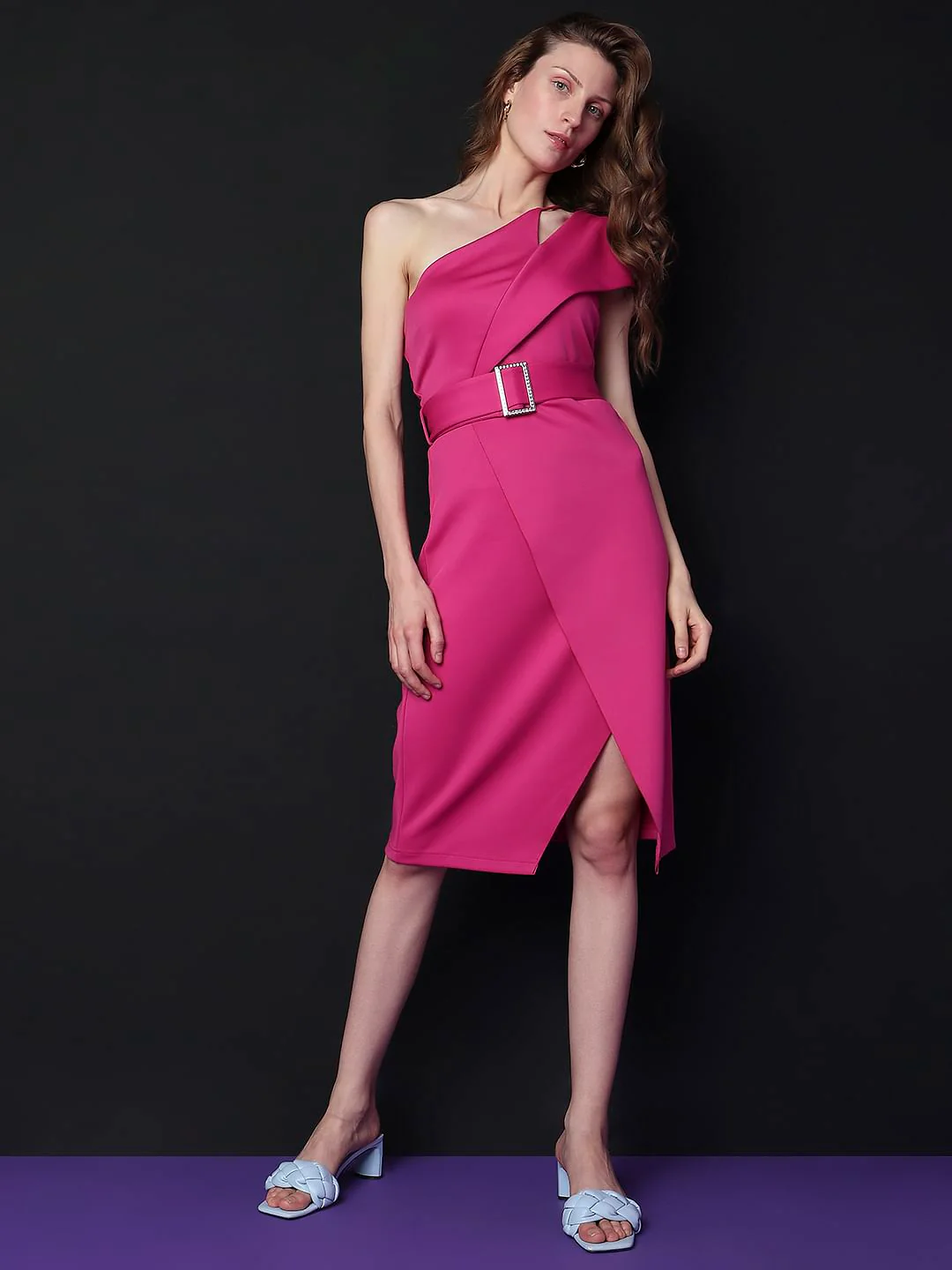 Marquee Pink One-Shoulder Midi Dress - Image 2